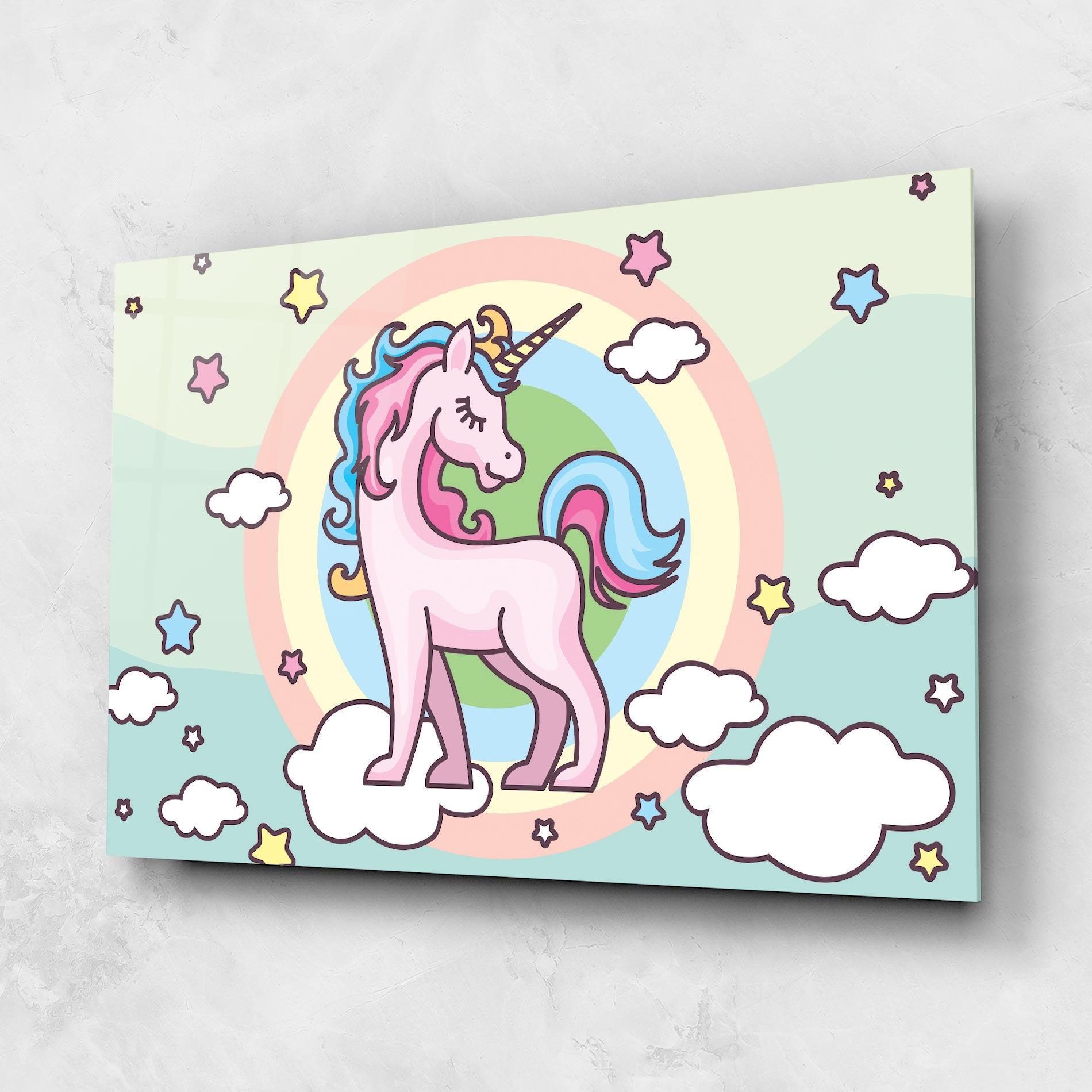 Tablou Sticla Cute Unicorn Art mockup 1