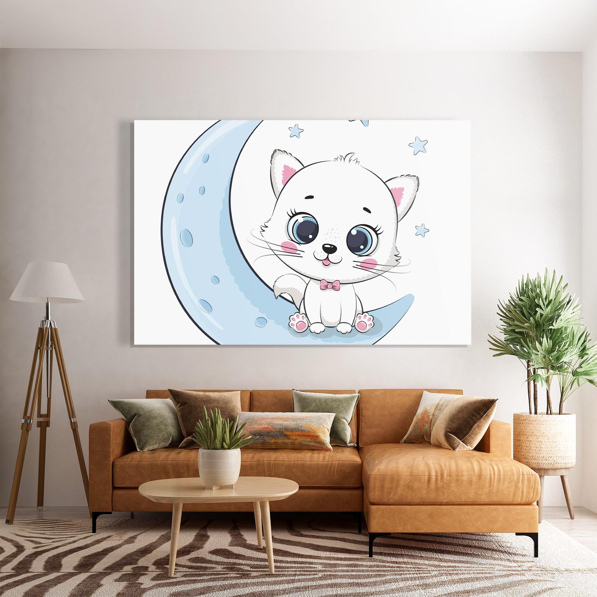 Tablou Sticla Blue Moon Cat mockup 7