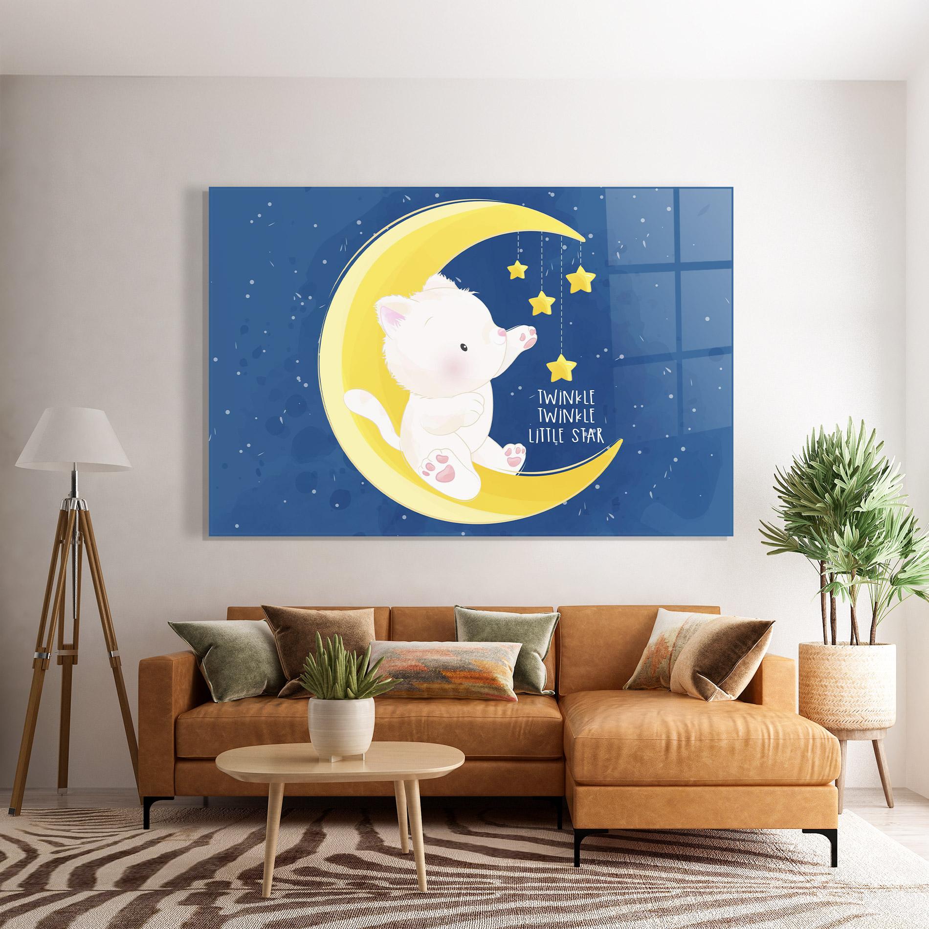 Tablou Sticla Cat Moon Star mockup 7