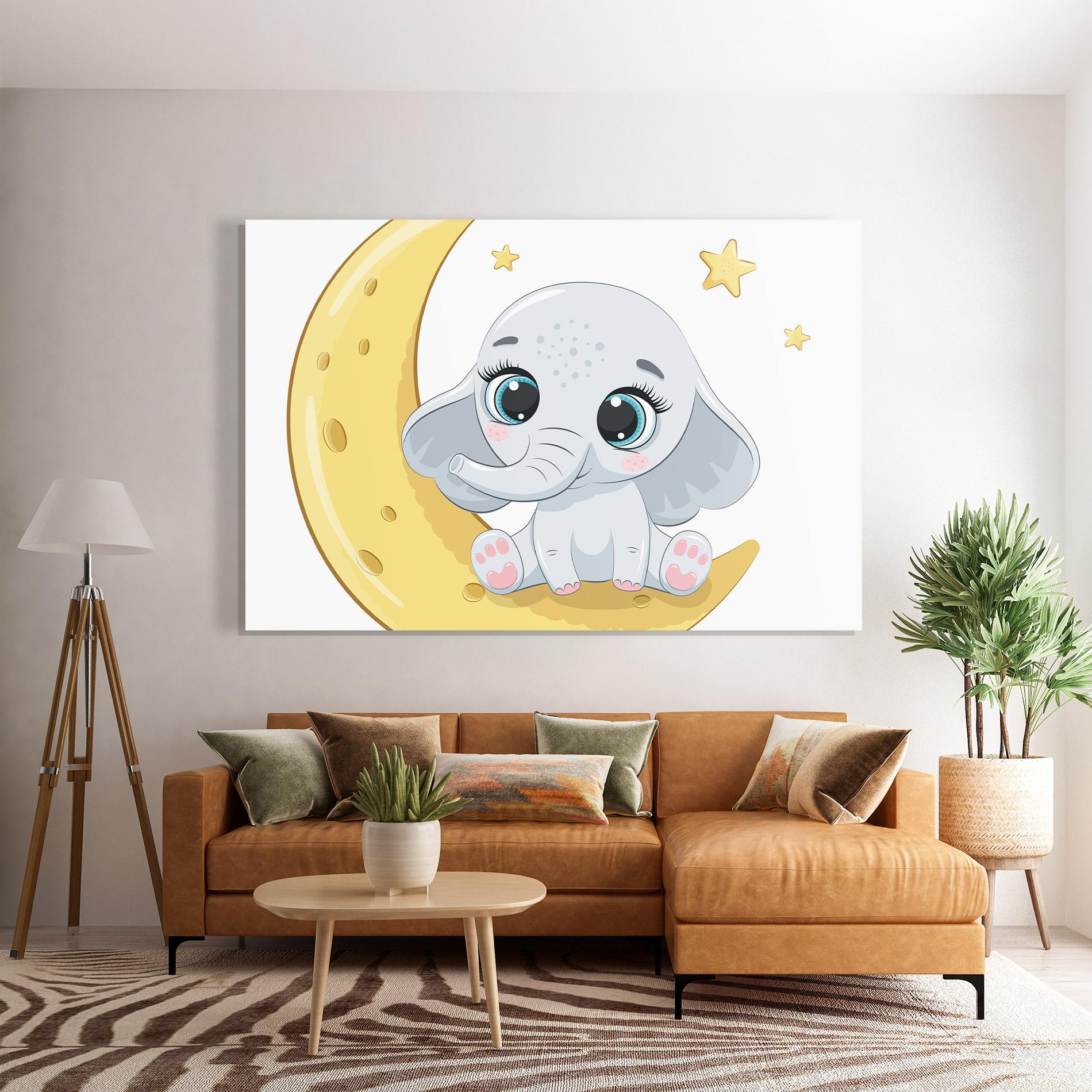 Tablou Sticla Cute Elephant Moon mockup 7