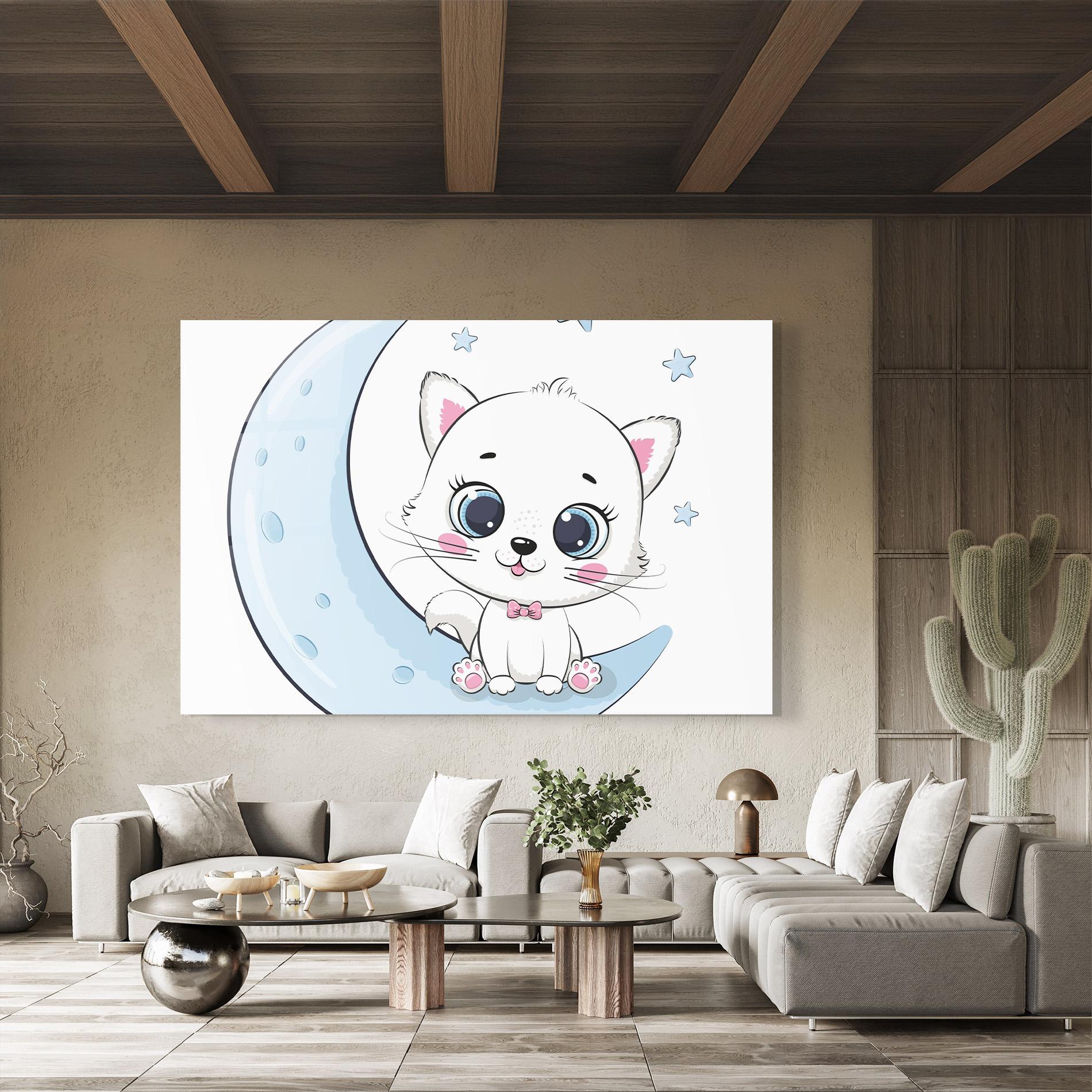 Tablou Sticla Blue Moon Cat mockup 8