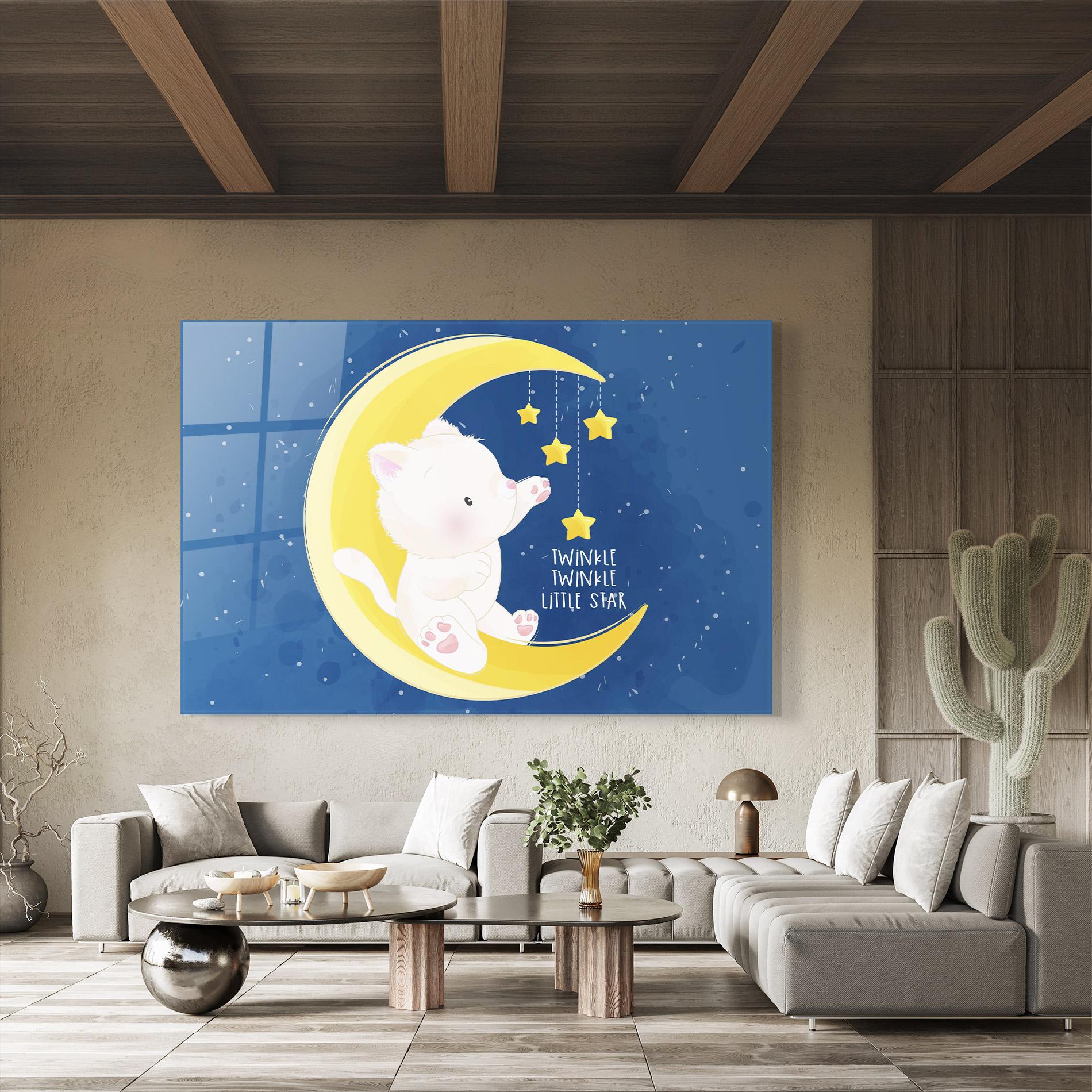 Tablou Sticla Cat Moon Star mockup 8