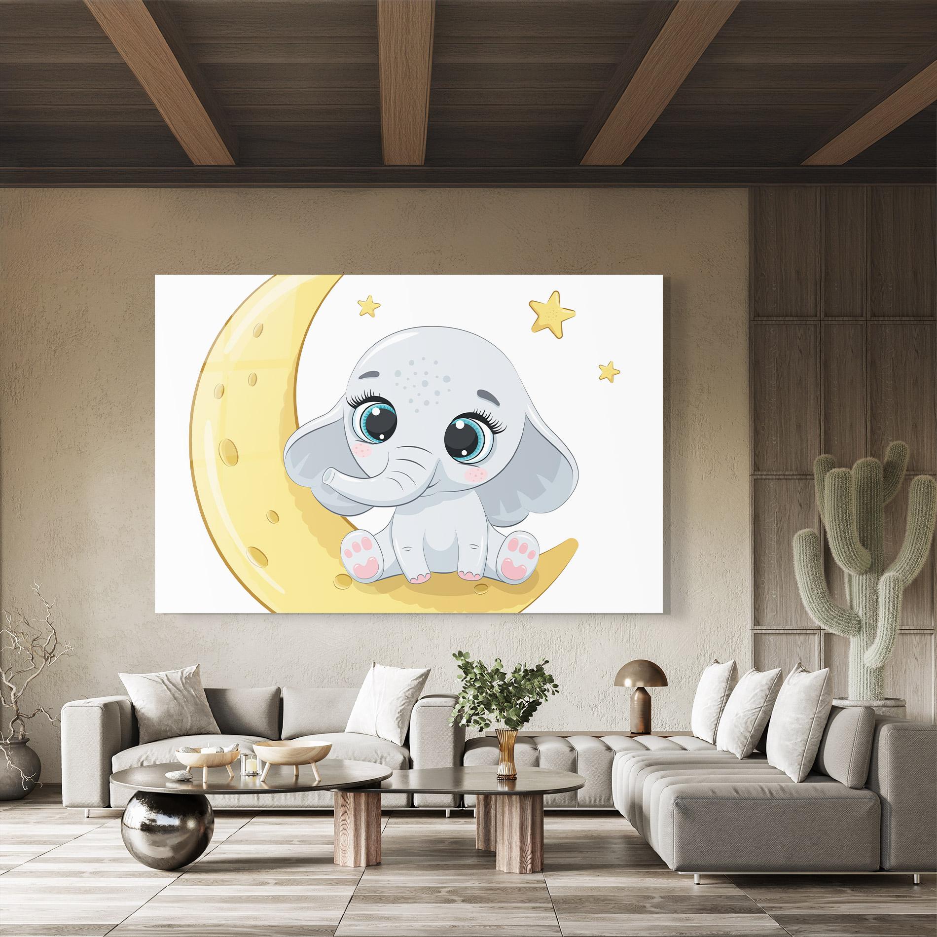 Tablou Sticla Cute Elephant Moon mockup 8