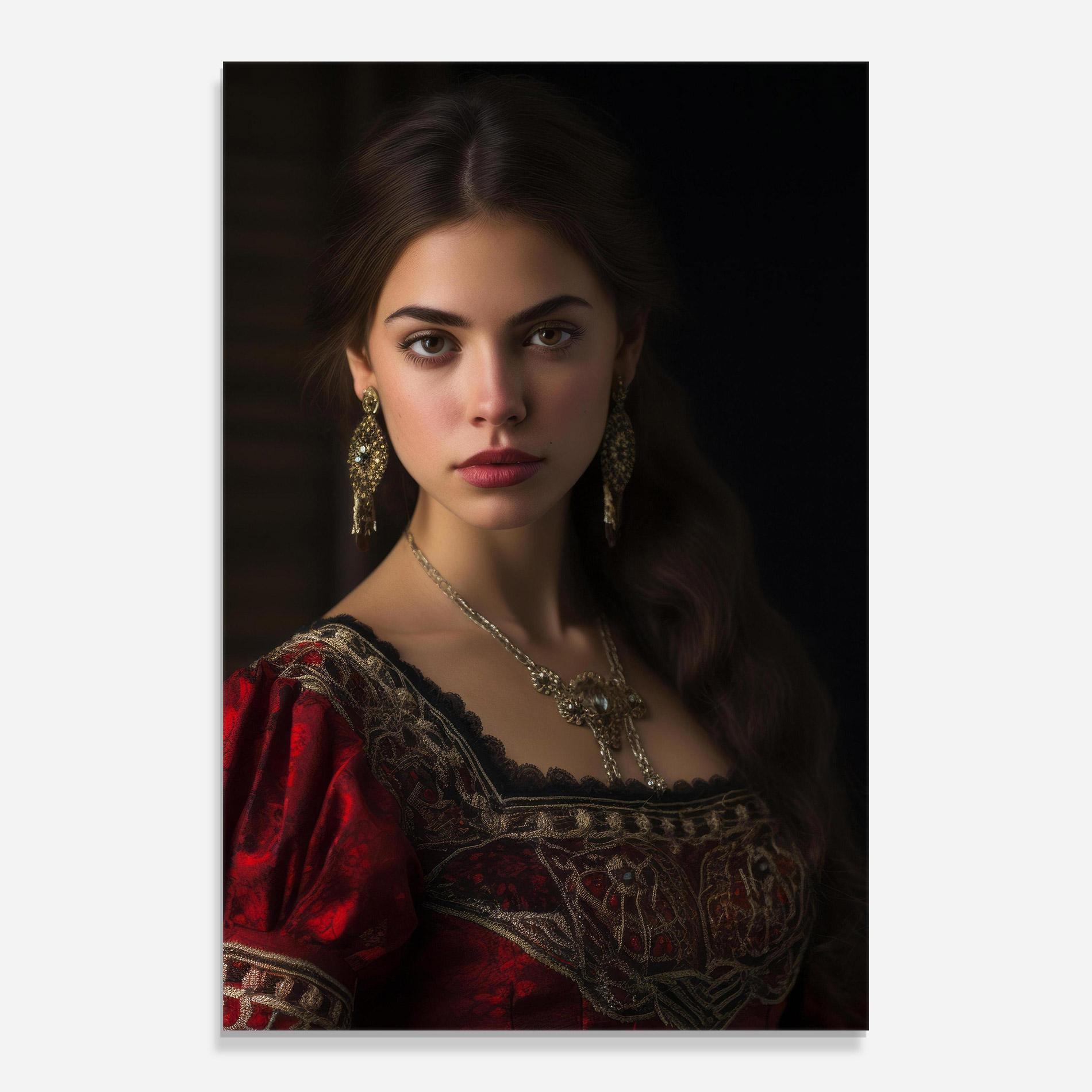 Tablou Sticla Gold Jewelry Red Dress mockup 0