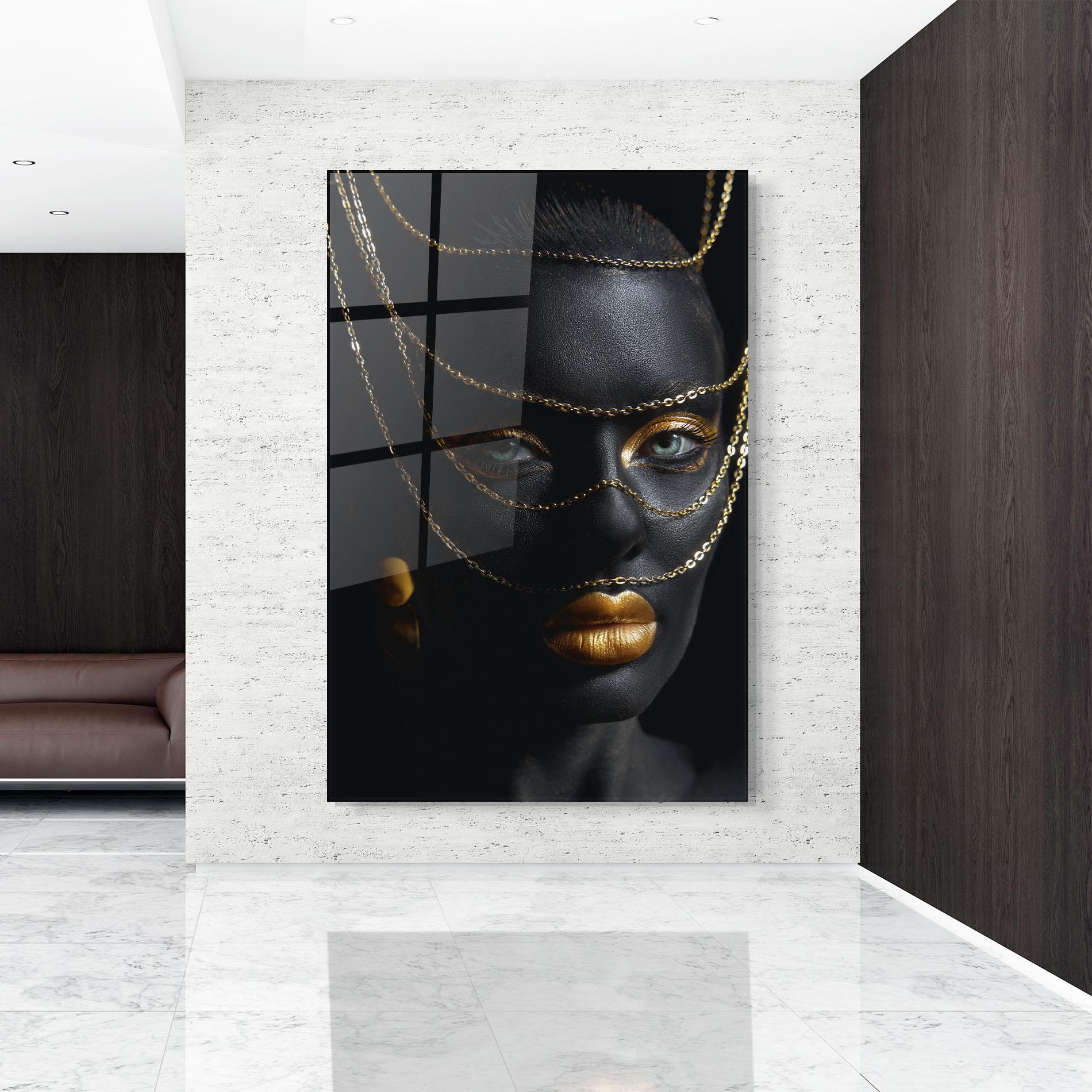 Tablou Sticla Gold Chain Green Eyes mockup 9