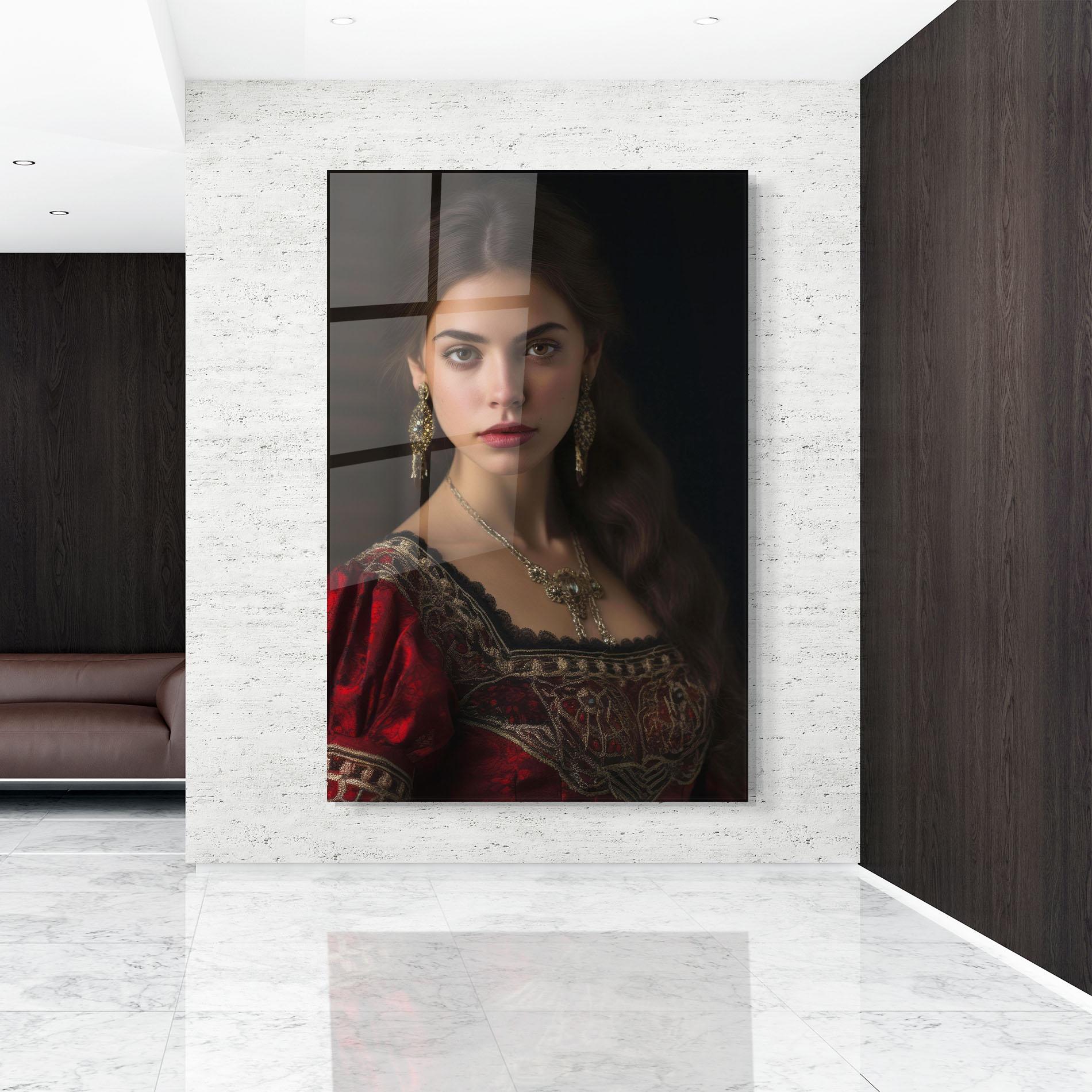 Tablou Sticla Gold Jewelry Red Dress mockup 9