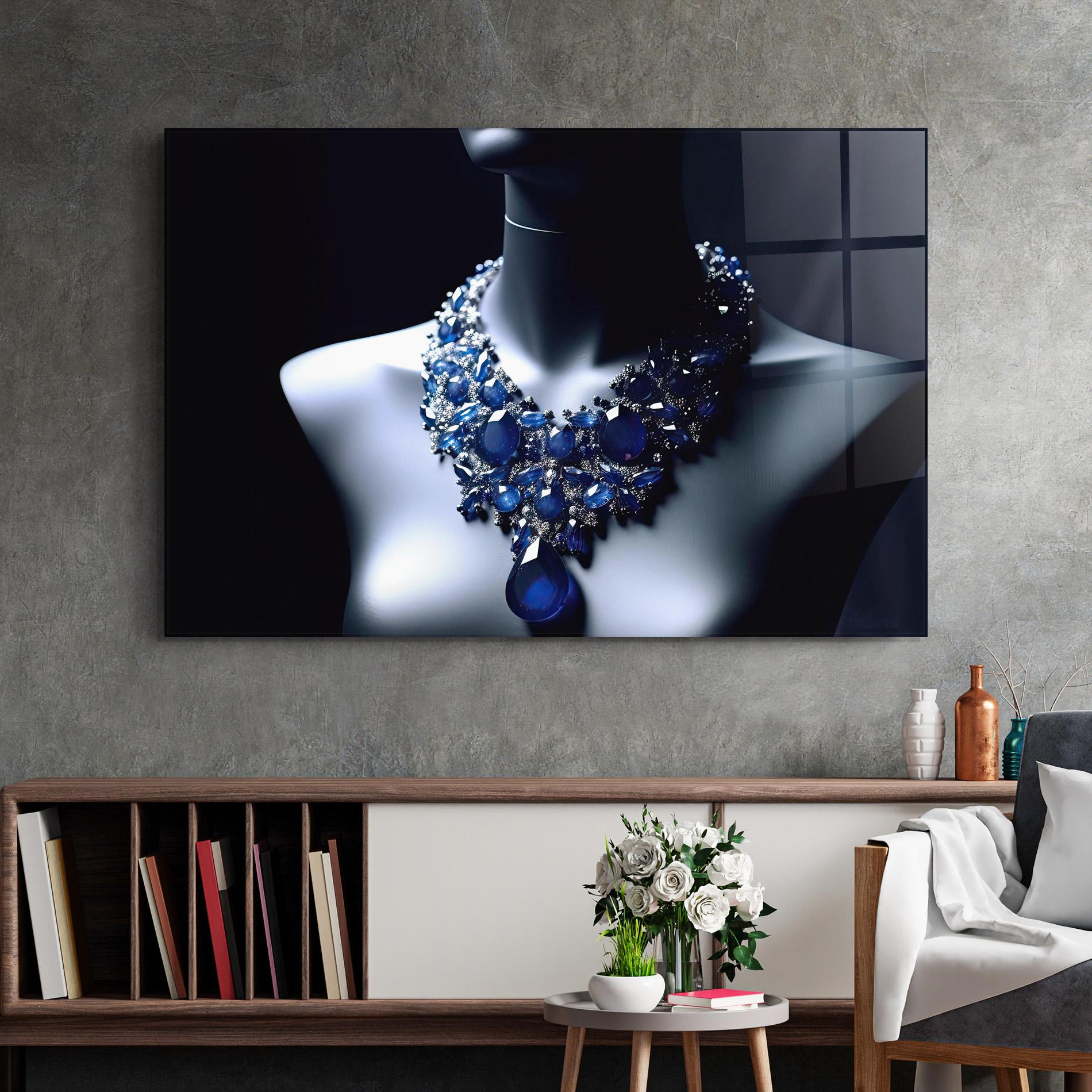 Tablou Sticla Blue Diamonds Necklace mockup 2