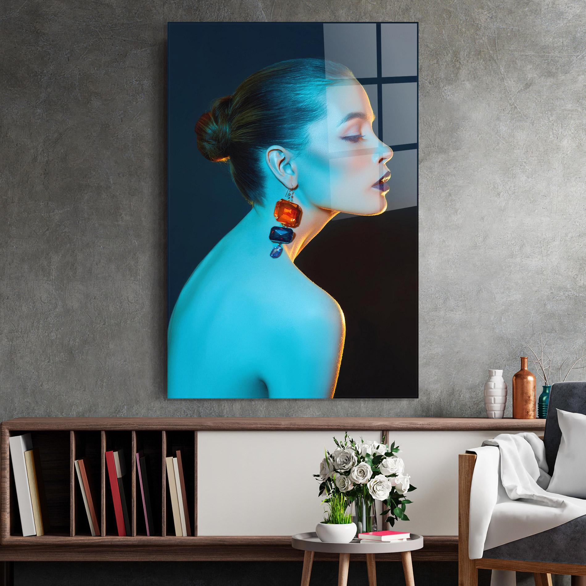 Tablou Sticla Blue Light Earring mockup 2