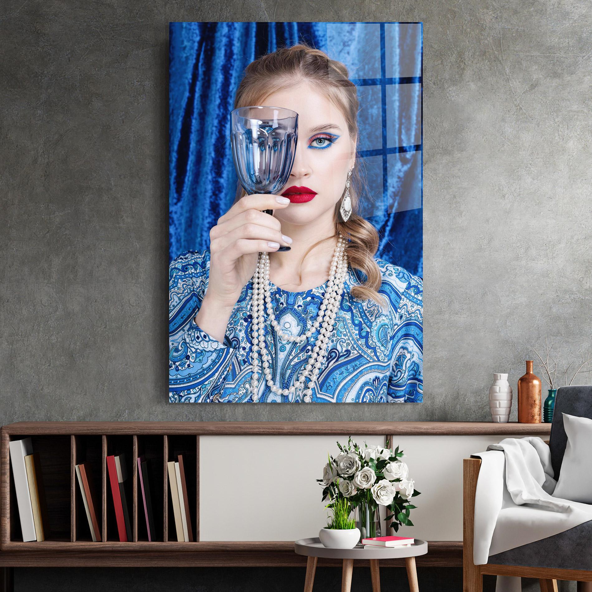 Tablou Sticla White Pearls On Blue mockup 2