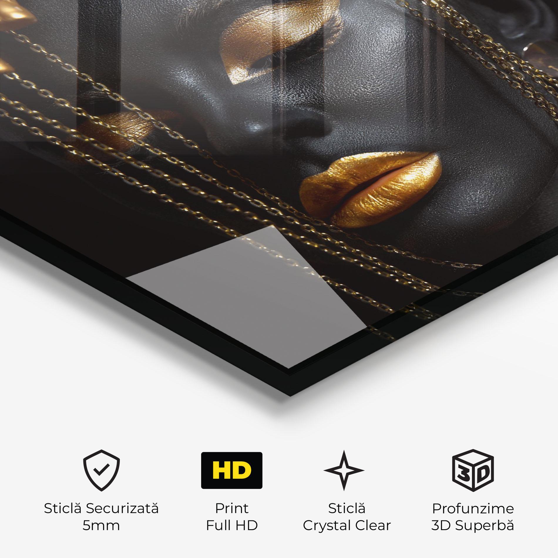 Tablou Sticla Black Gold Chain Makeup mockup 3