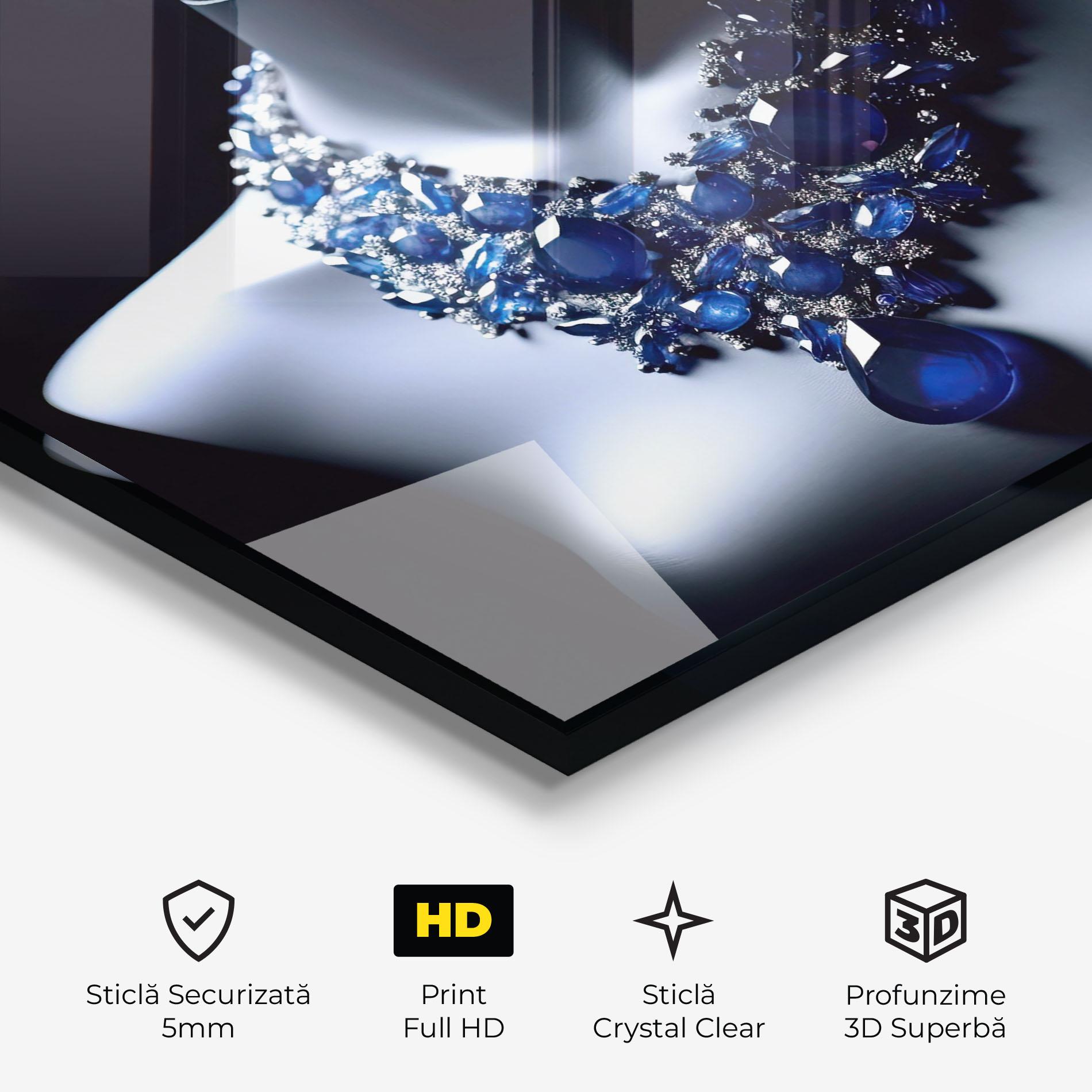 Tablou Sticla Blue Diamonds Necklace mockup 3