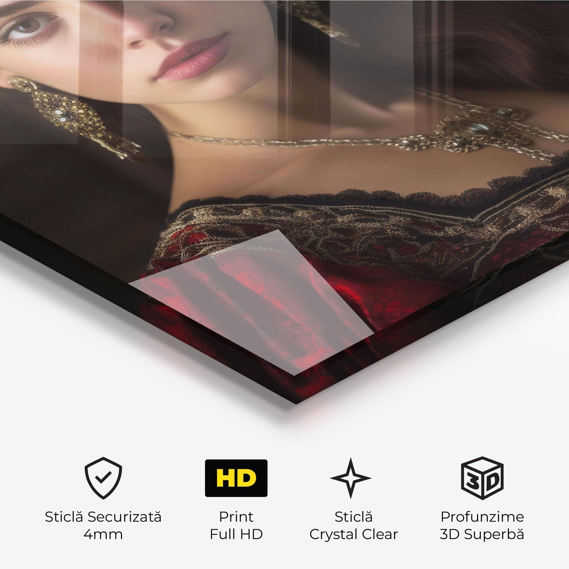 Tablou Sticla Gold Jewelry Red Dress mockup 3