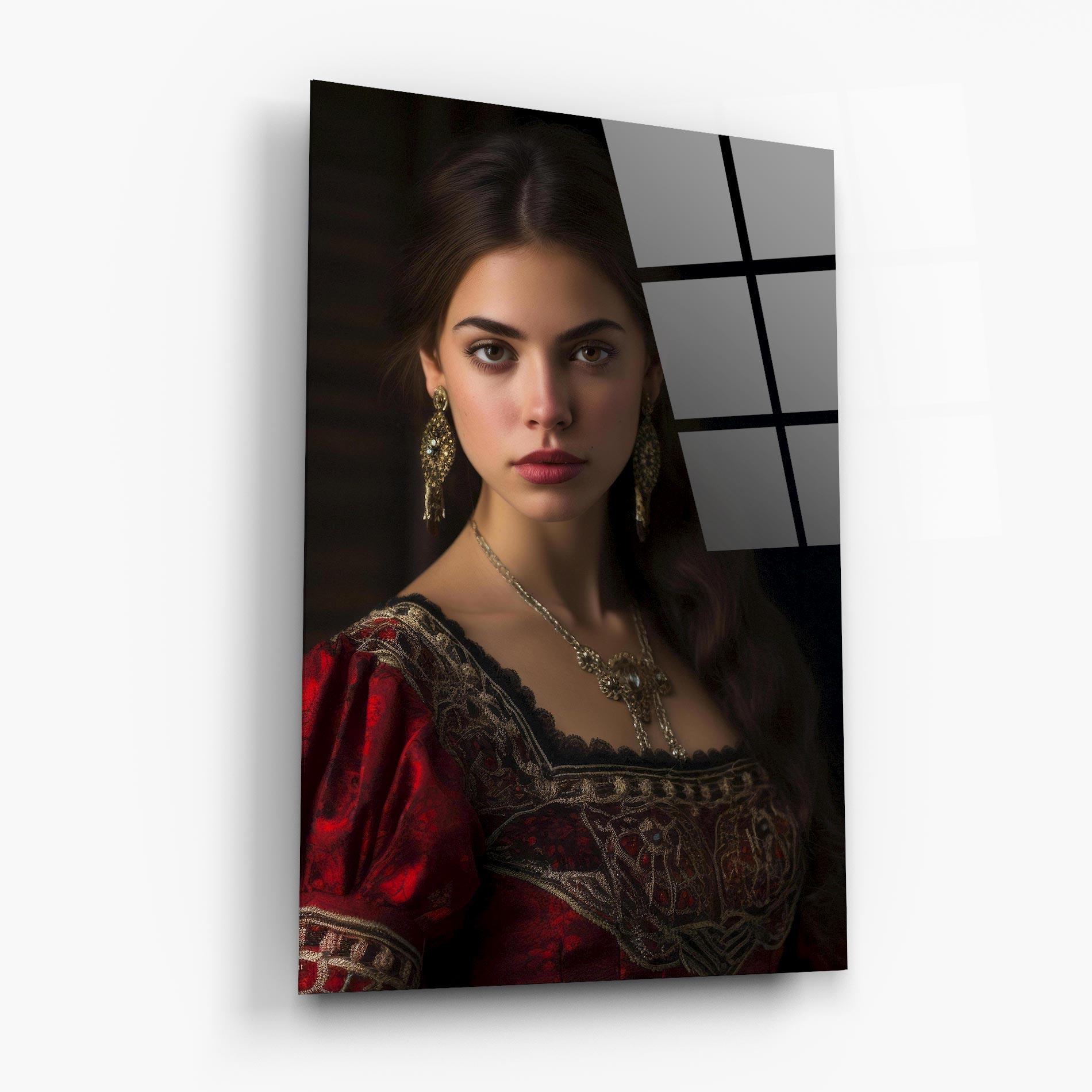 Tablou Sticla Gold Jewelry Red Dress mockup 6