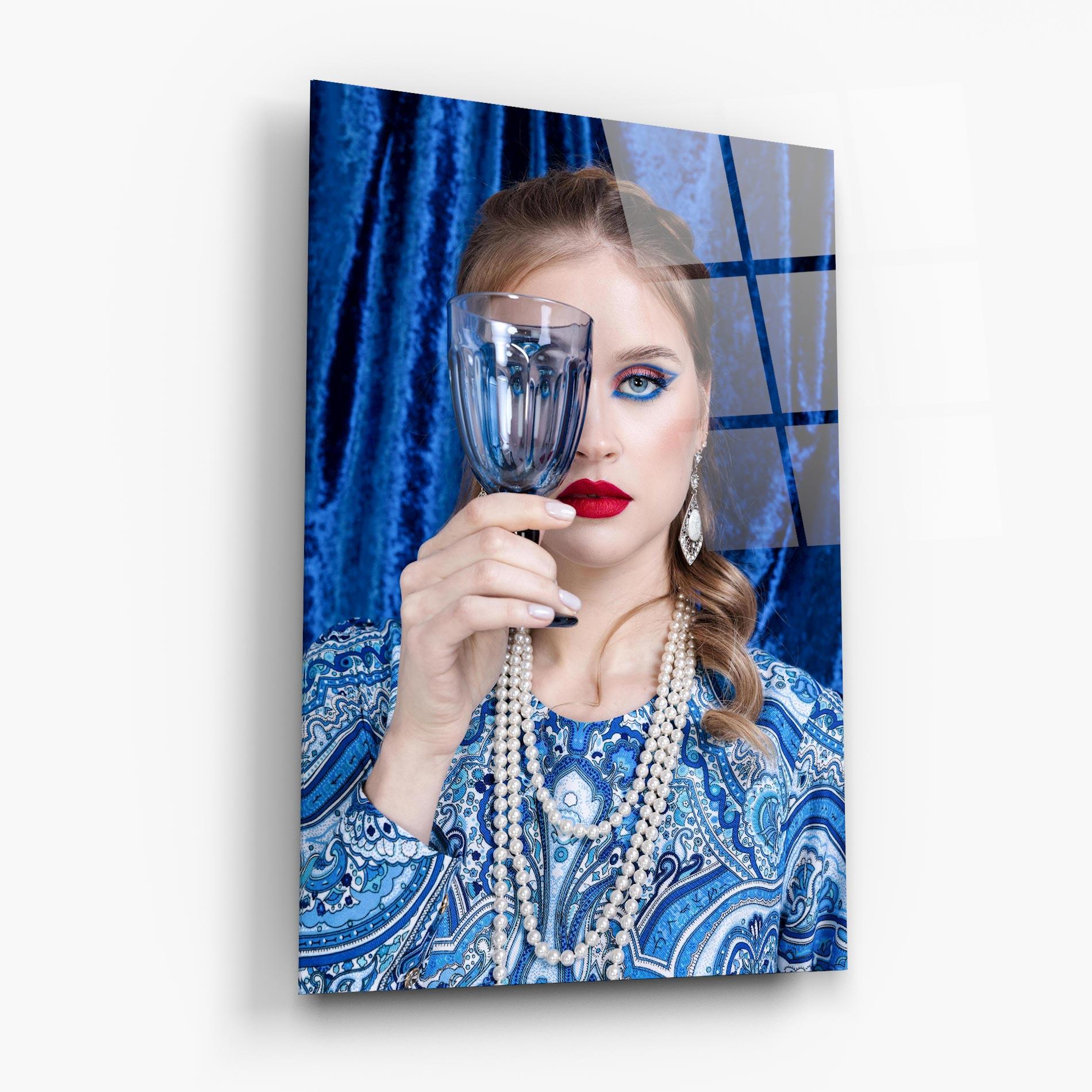 Tablou Sticla White Pearls On Blue mockup 6