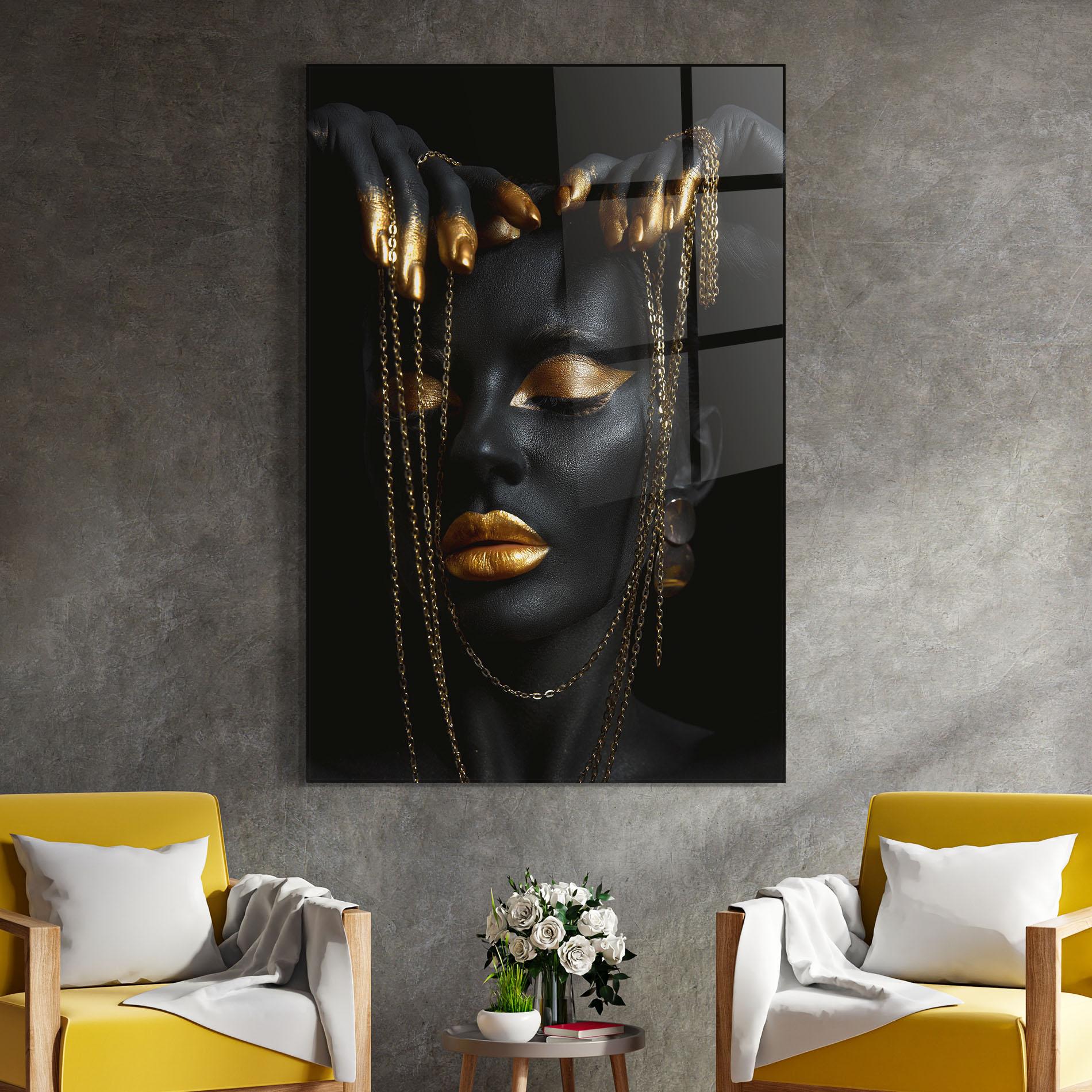 Tablou Sticla Black Gold Chain Makeup mockup 4