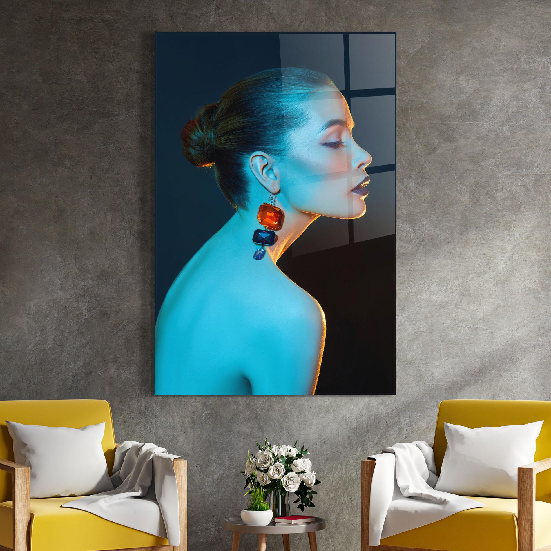 Tablou Sticla Blue Light Earring mockup 4