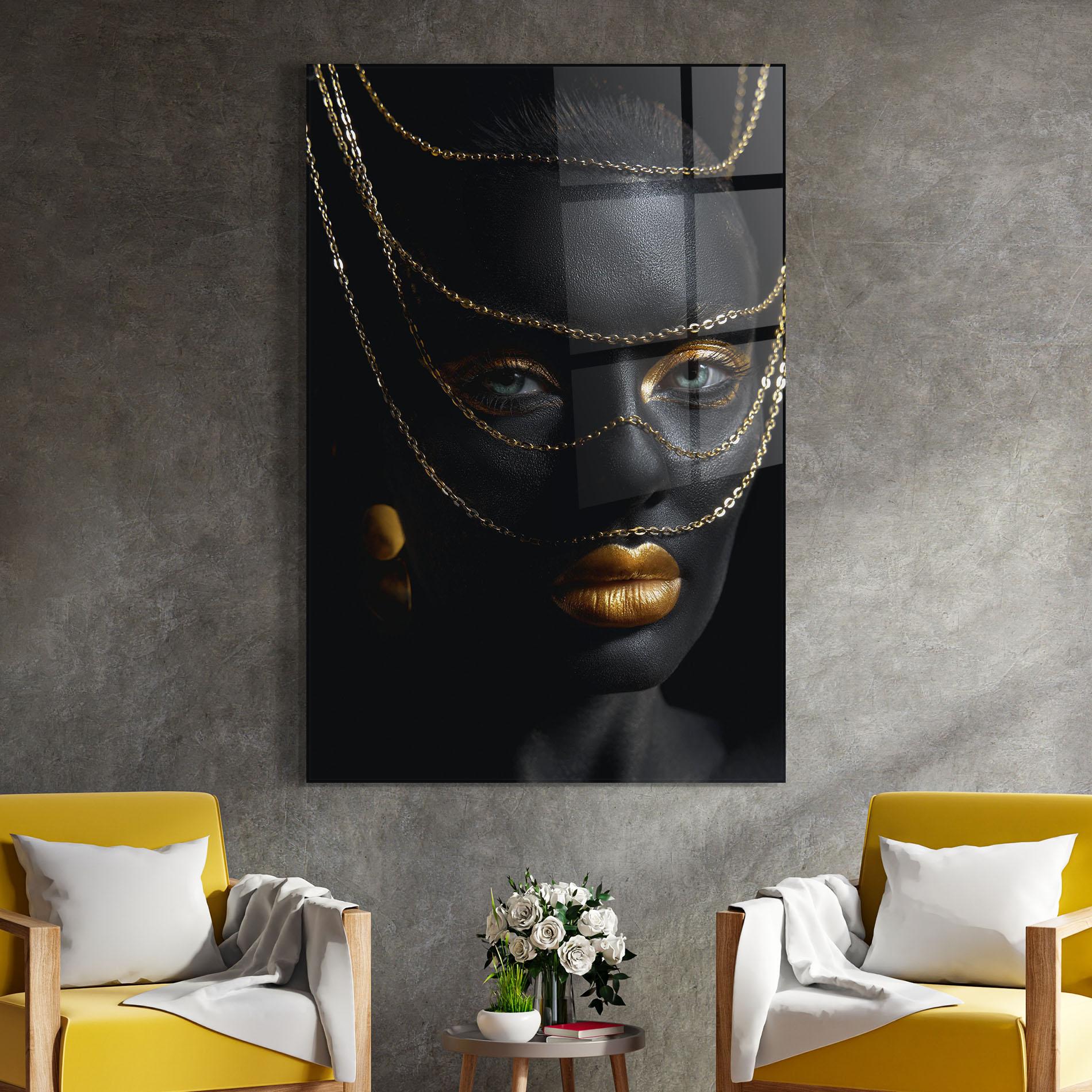 Tablou Sticla Gold Chain Green Eyes mockup 4