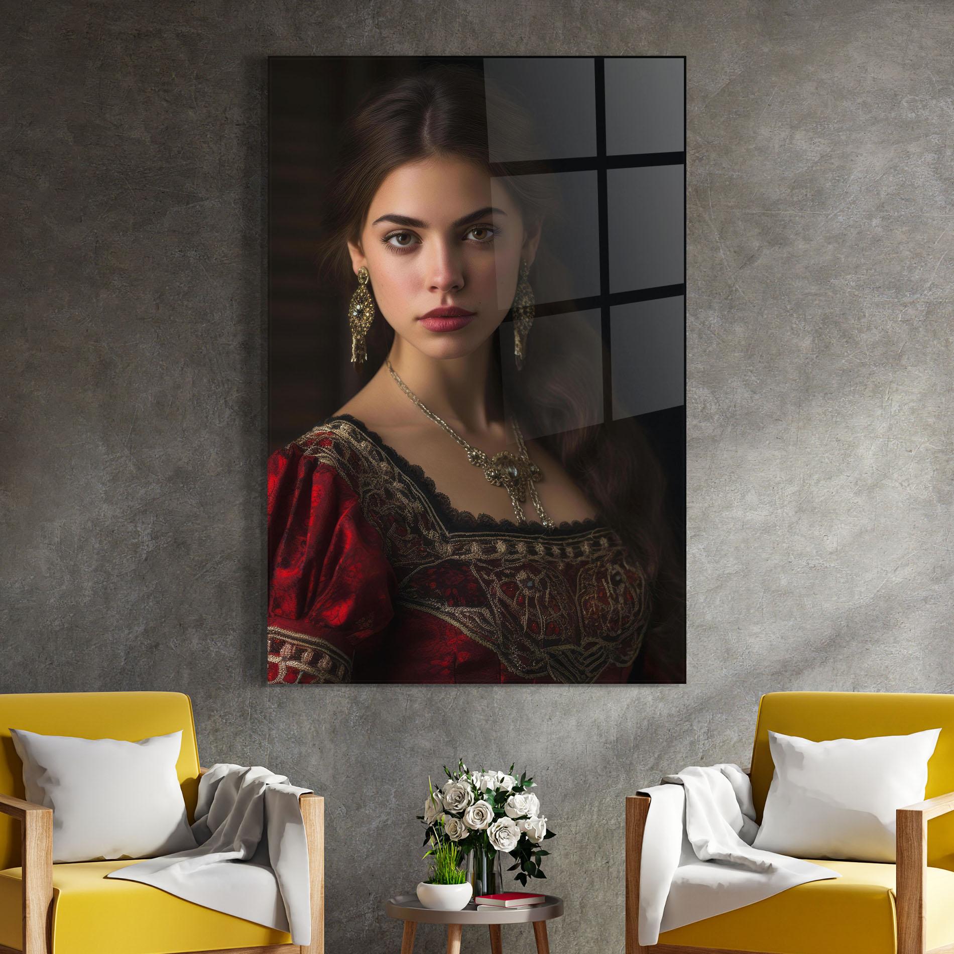 Tablou Sticla Gold Jewelry Red Dress mockup 4