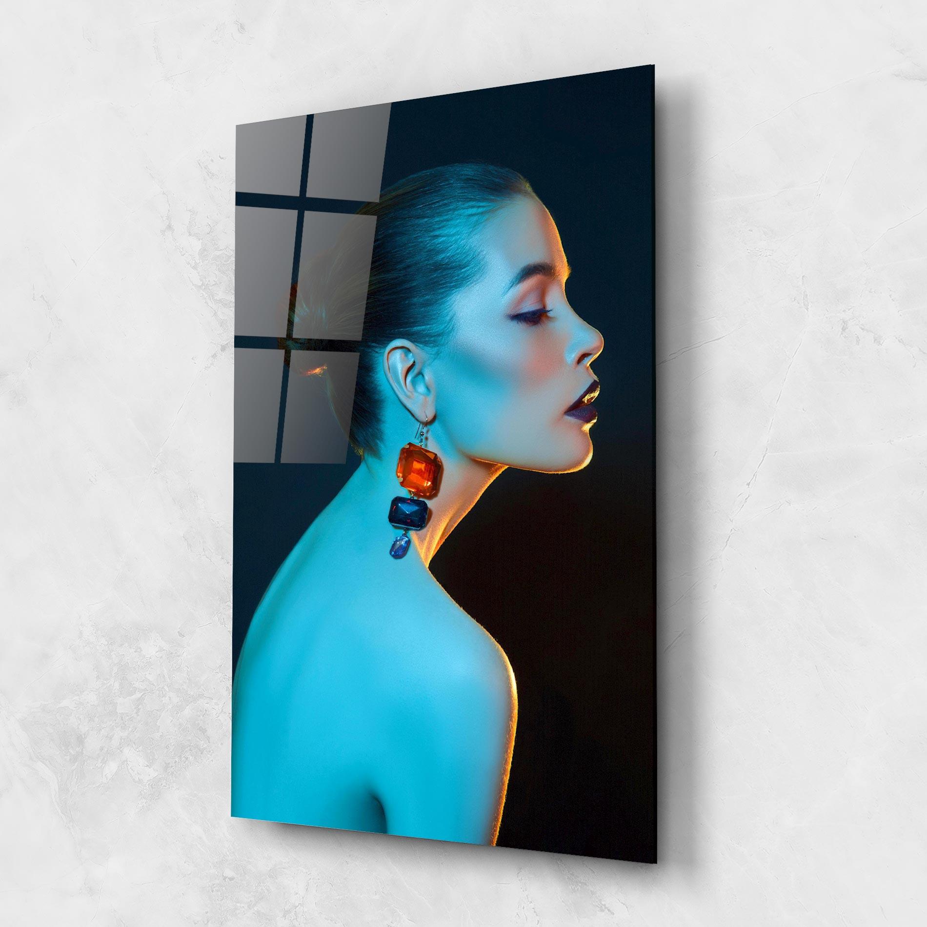 Tablou Sticla Blue Light Earring mockup 1
