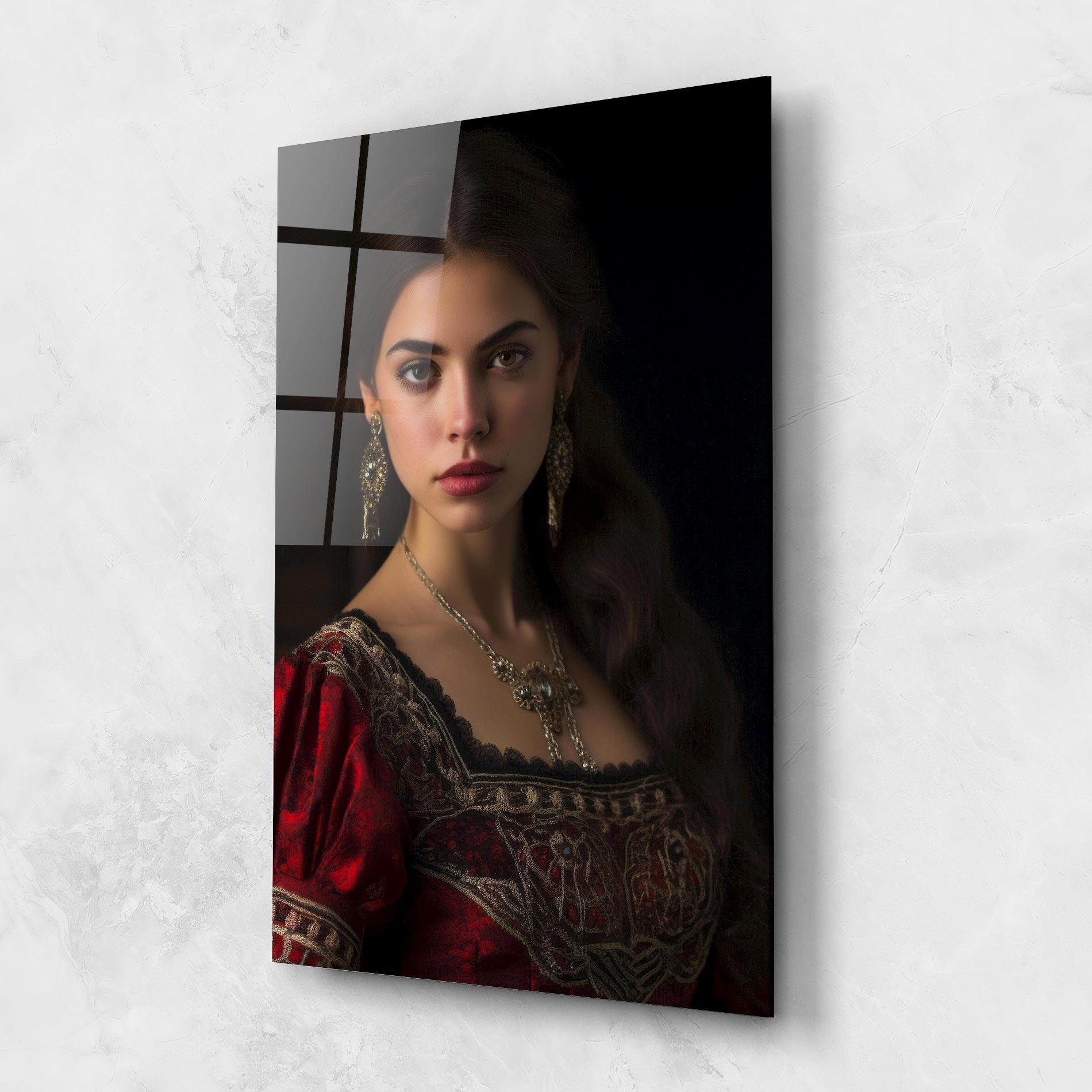 Tablou Sticla Gold Jewelry Red Dress mockup 1