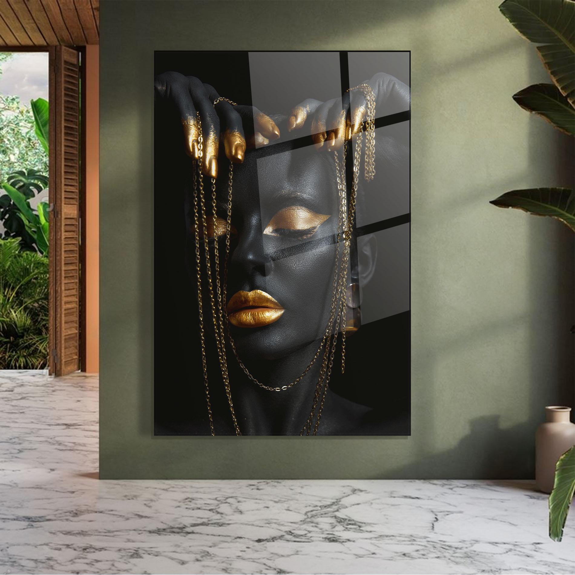 Tablou Sticla Black Gold Chain Makeup mockup 7