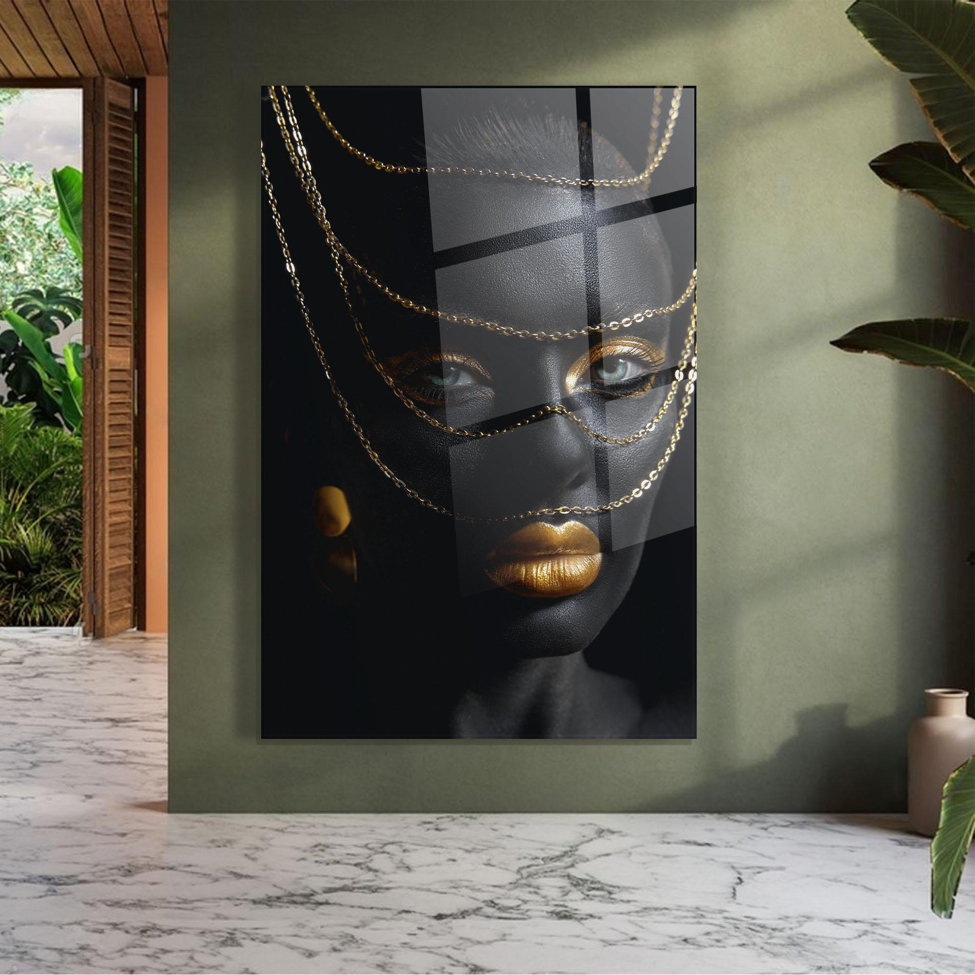 Tablou Sticla Gold Chain Green Eyes mockup 7