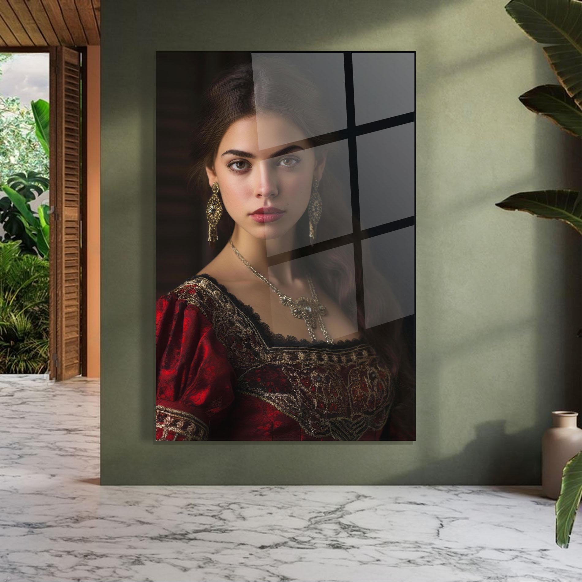 Tablou Sticla Gold Jewelry Red Dress mockup 7