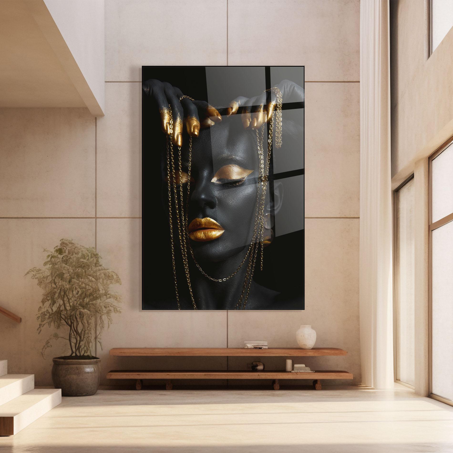 Tablou Sticla Black Gold Chain Makeup mockup 8