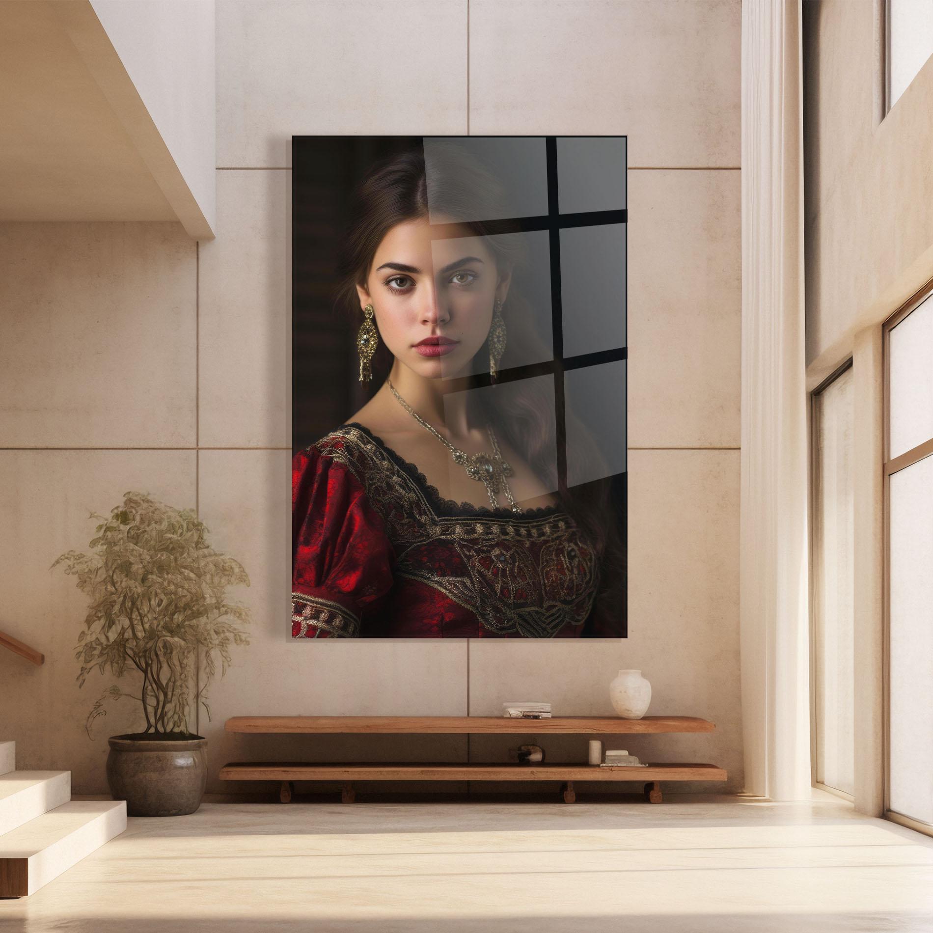 Tablou Sticla Gold Jewelry Red Dress mockup 8