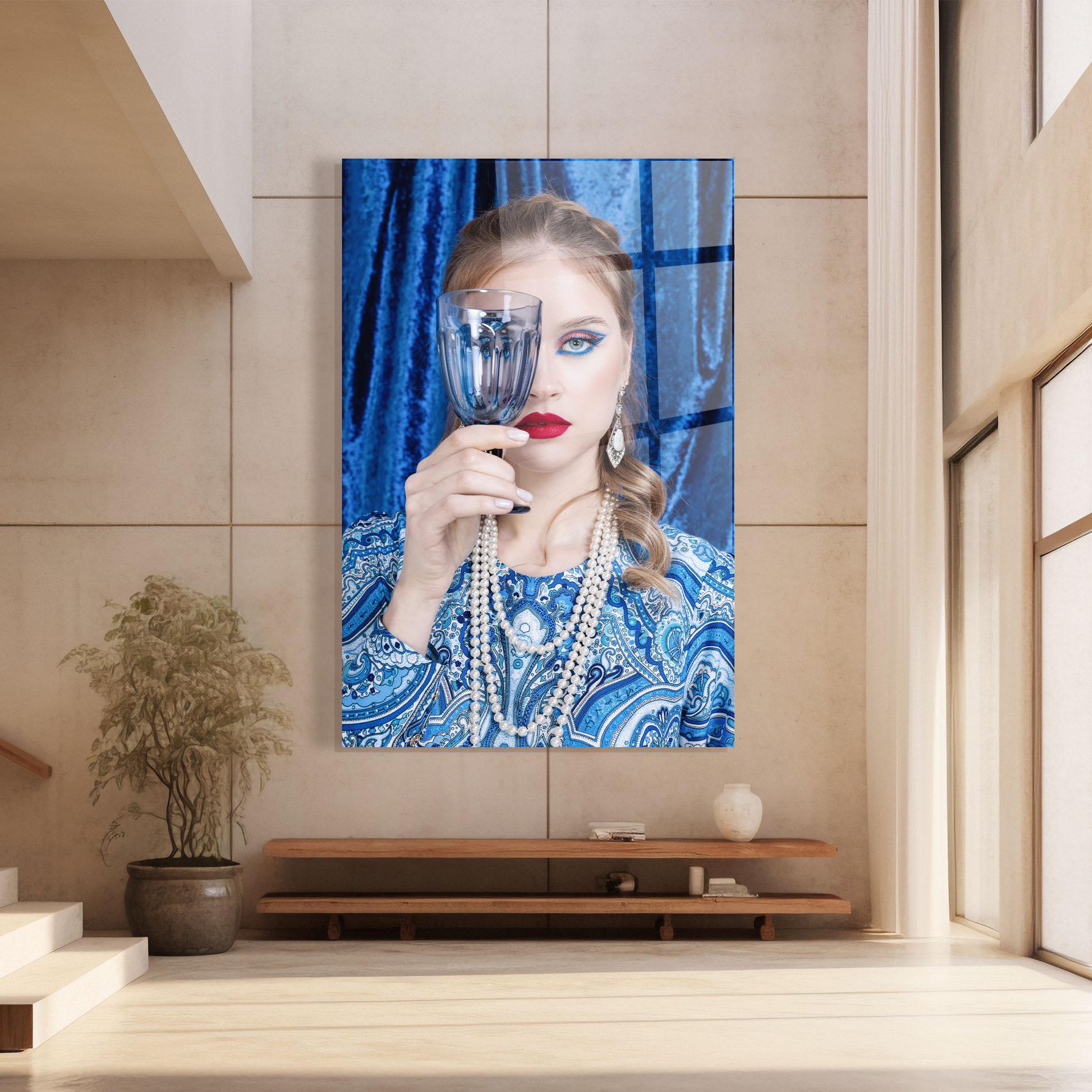 Tablou Sticla White Pearls On Blue mockup 8