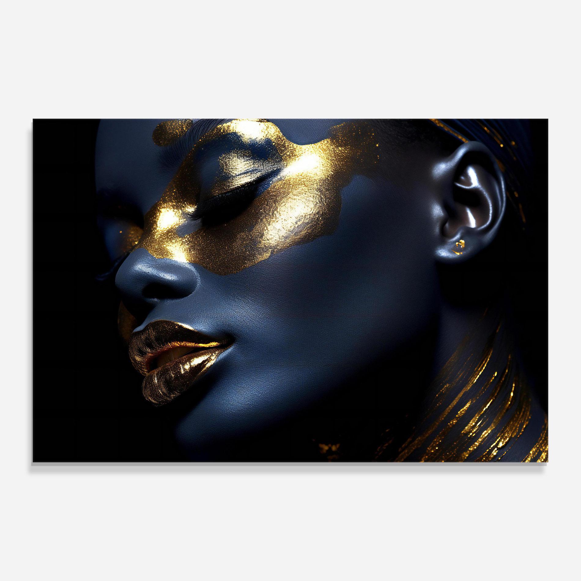 Tablou Sticla Blue Gold Face mockup 0