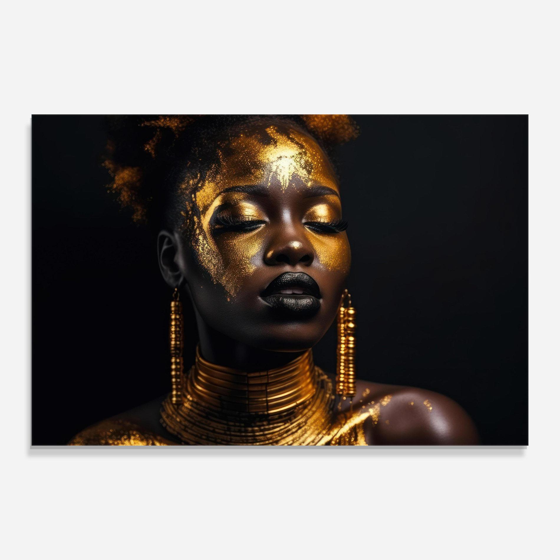 Tablou Sticla Gold Makeup Black Lips mockup 0