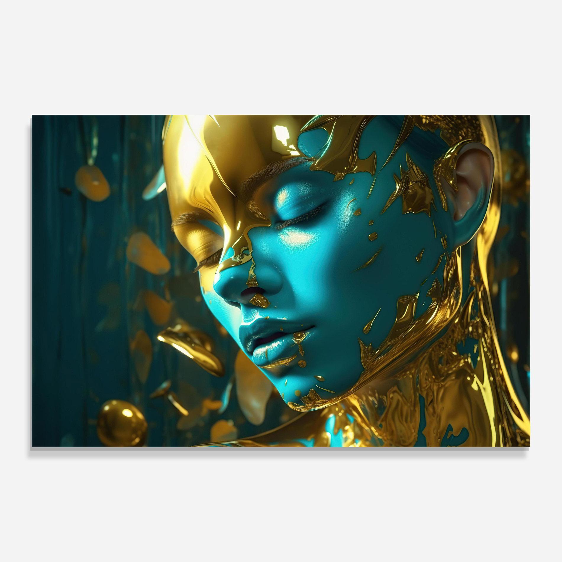 Tablou Sticla Golden Blue Makeup mockup 0