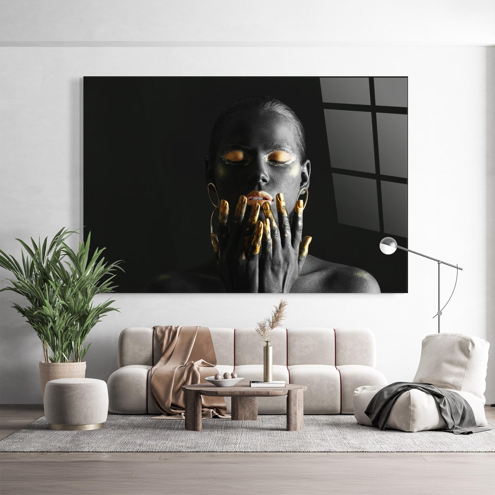 Tablou Sticla Black Golden Makeup mockup 9