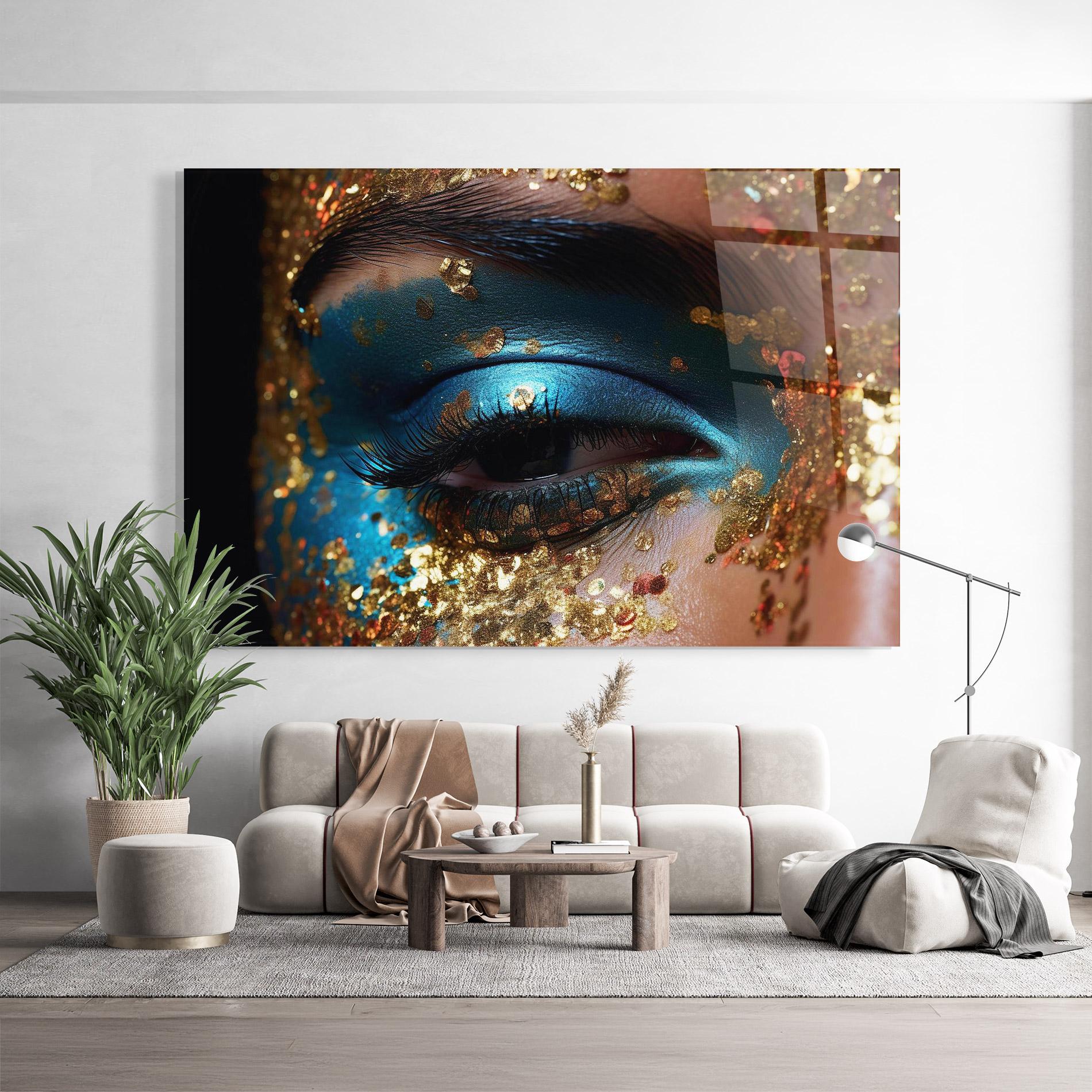 Tablou Sticla Blue Gold Glitter mockup 9