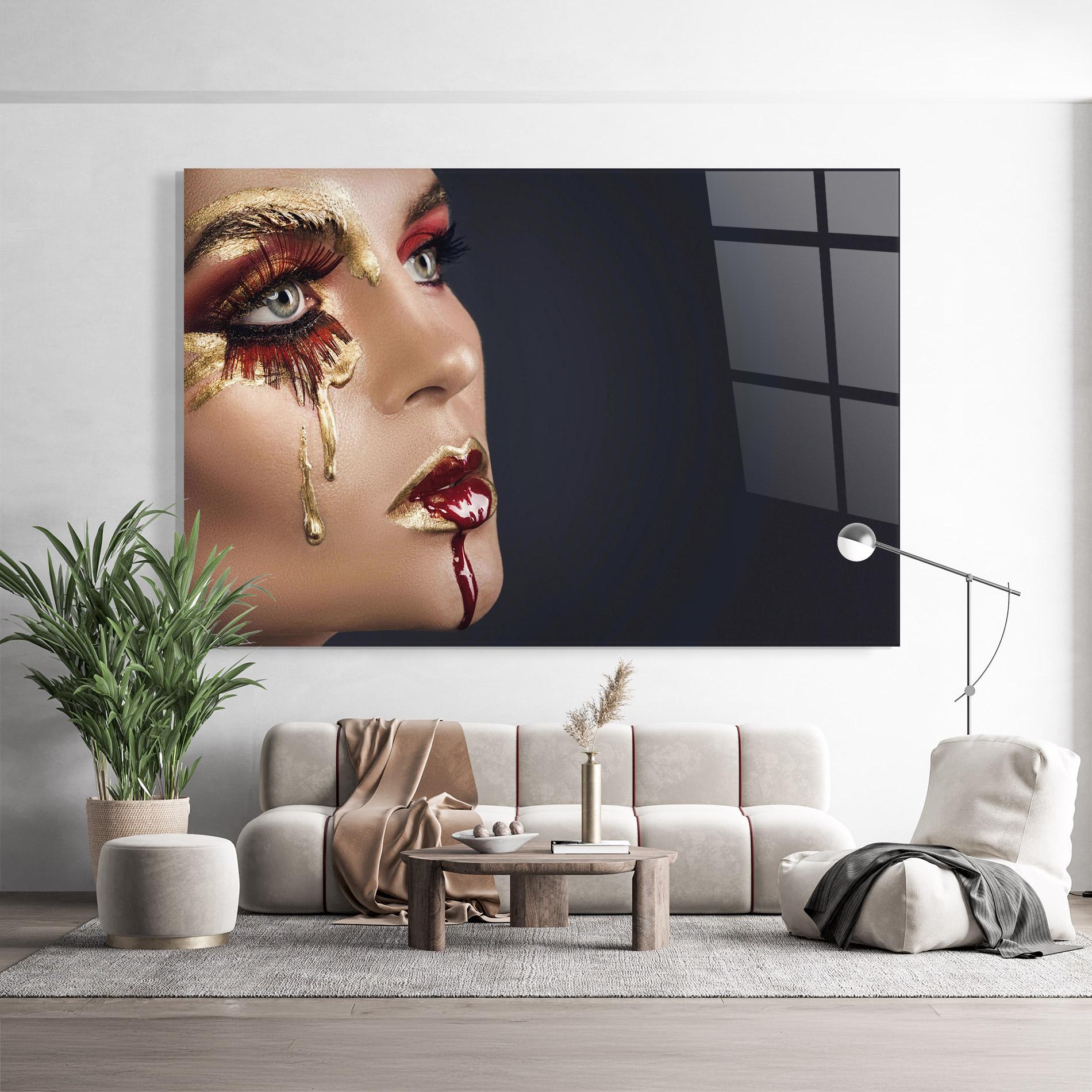 Tablou Sticla Gold Bloody Lips Makeup mockup 9