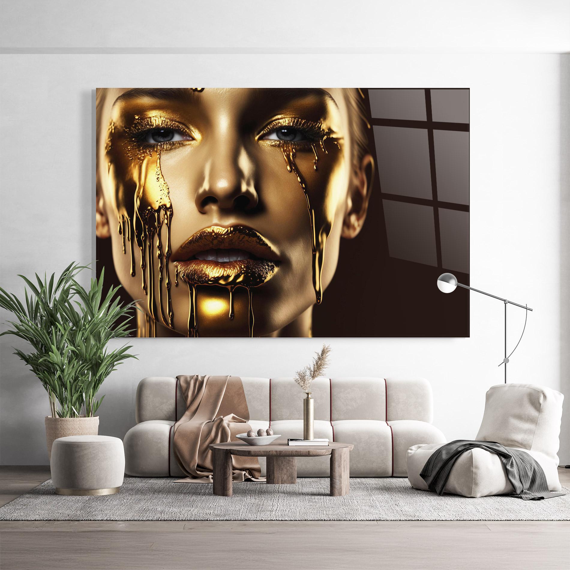 Tablou Sticla Gold Dripping Makeup mockup 9