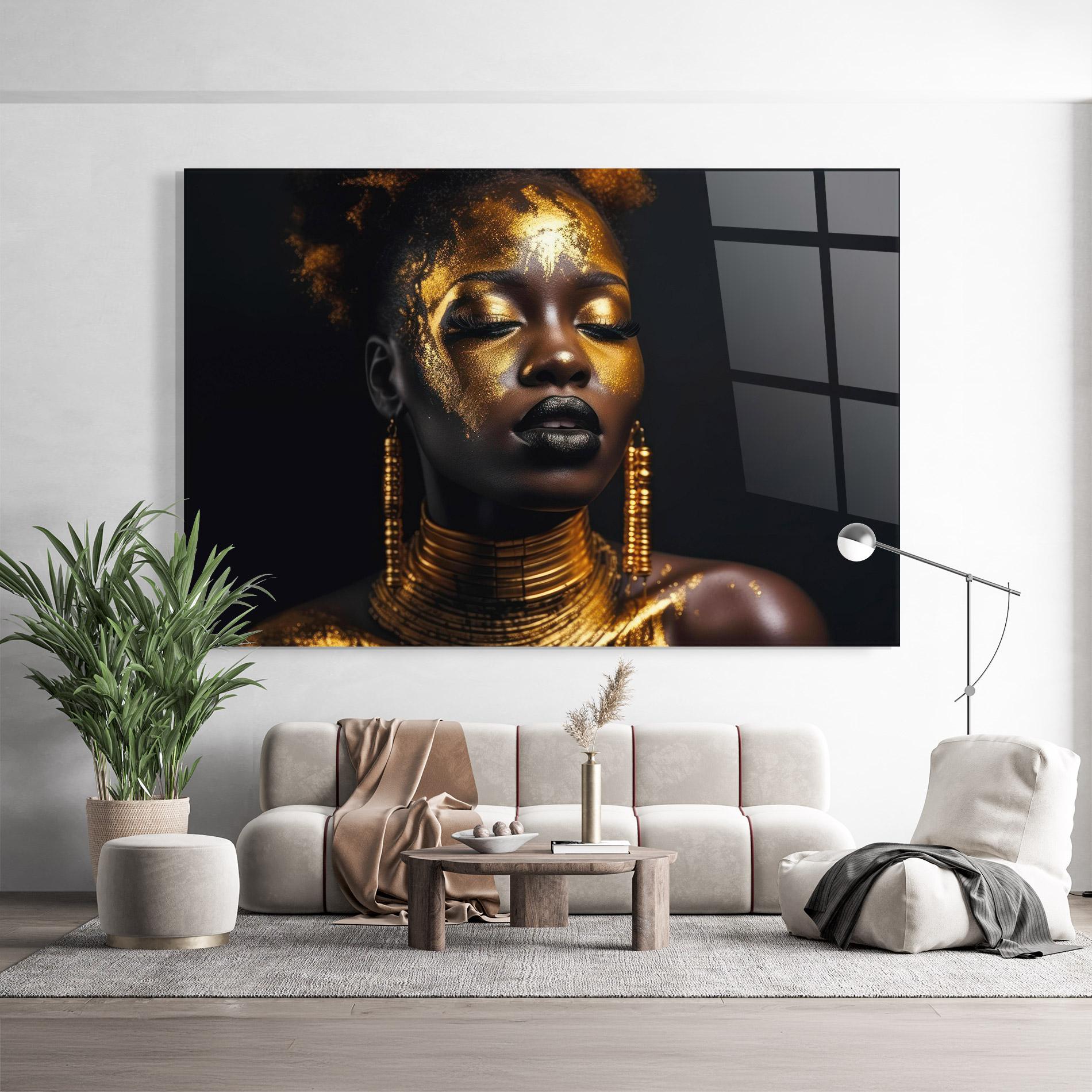 Tablou Sticla Gold Makeup Black Lips mockup 9