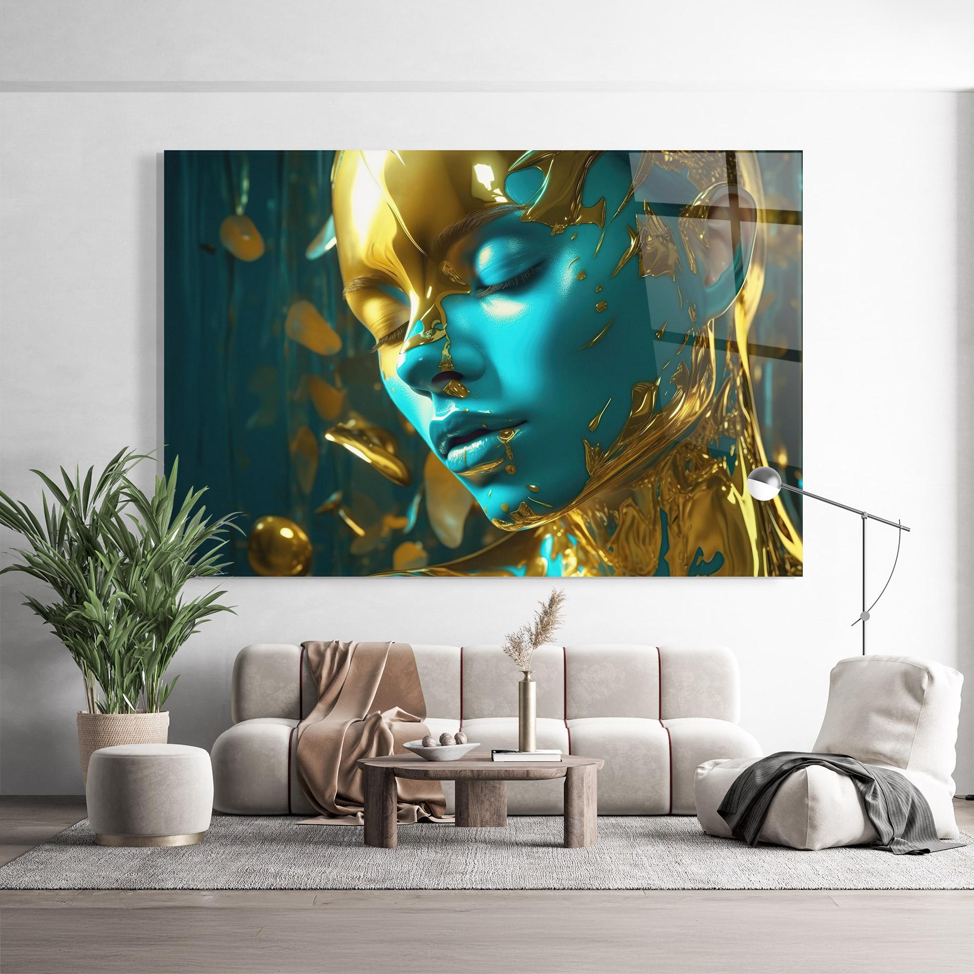 Tablou Sticla Golden Blue Makeup mockup 9