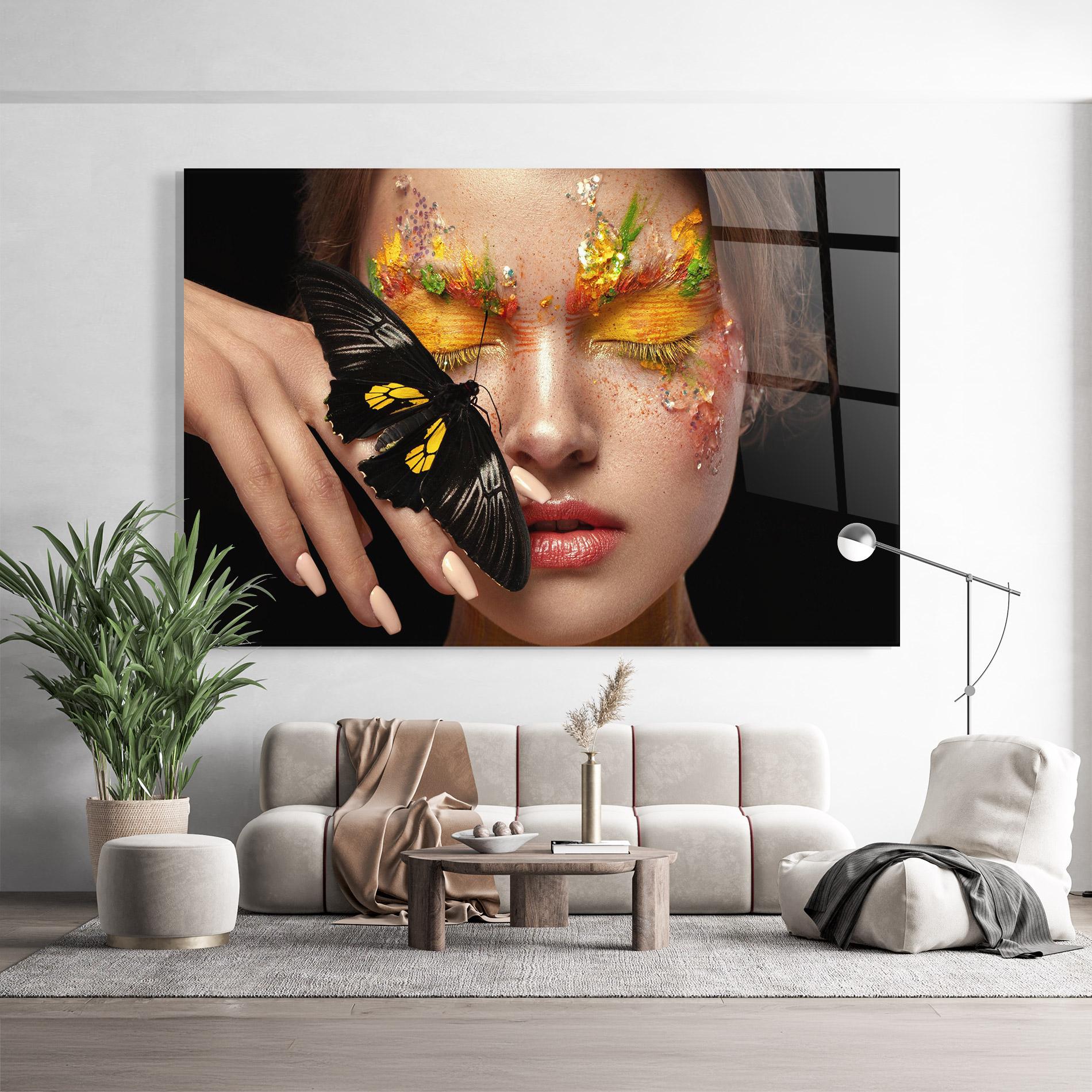 Tablou Sticla Pretty Butterflu Makeup mockup 9