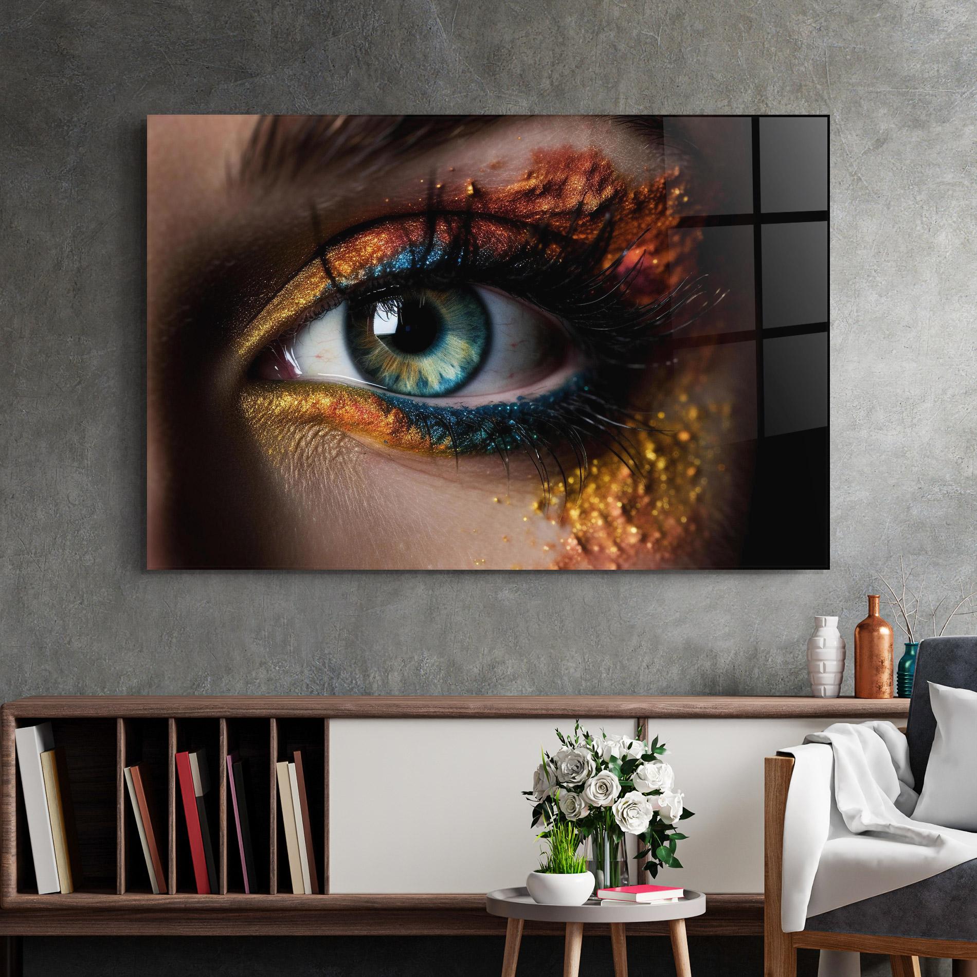 Tablou Sticla Blue Green Eye Makeup mockup 2