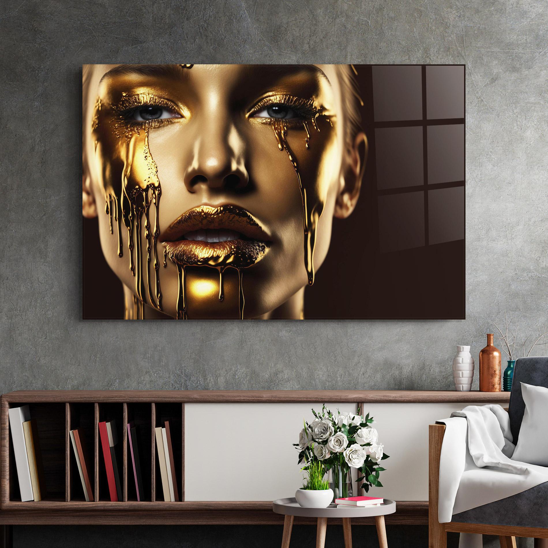 Tablou Sticla Gold Dripping Makeup mockup 2