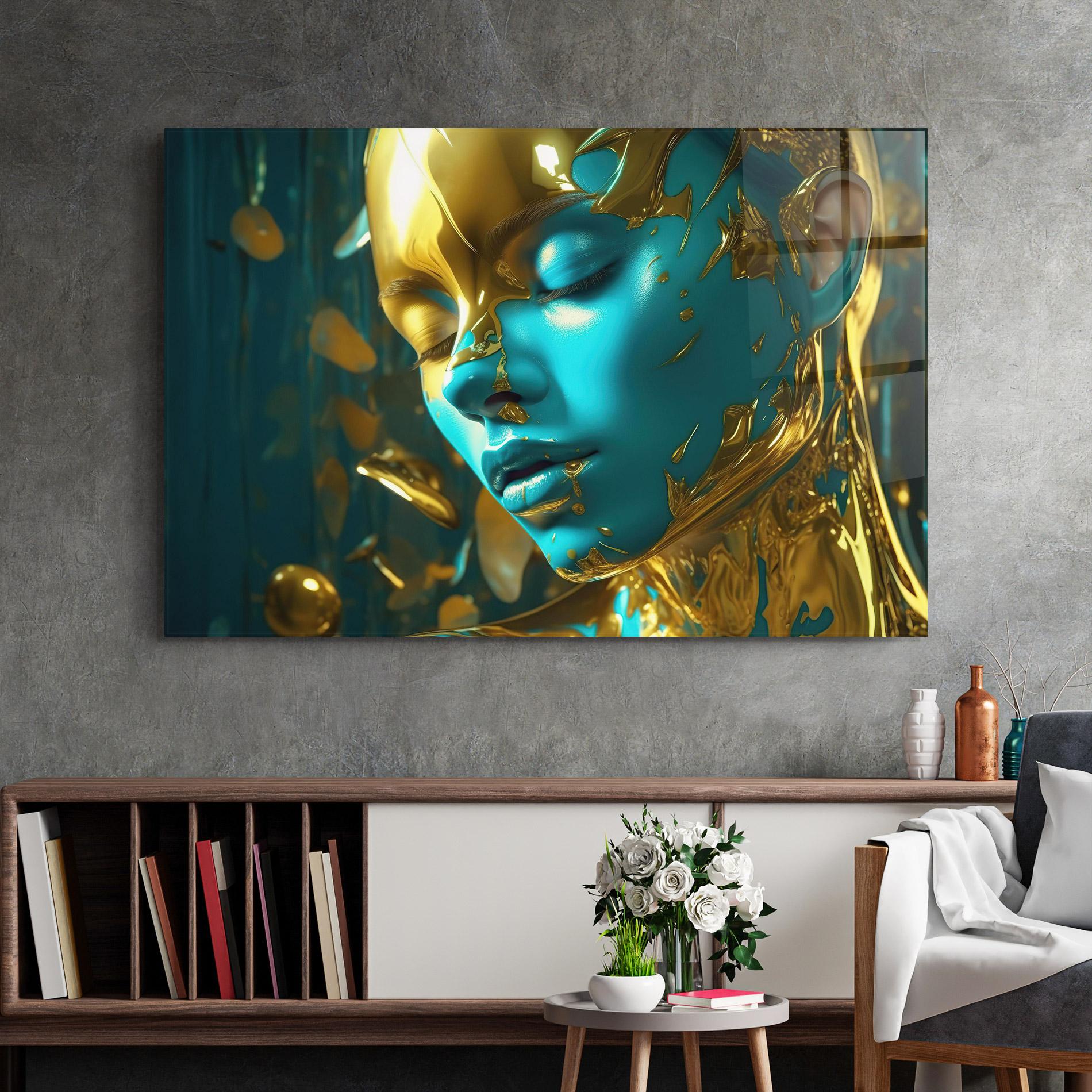 Tablou Sticla Golden Blue Makeup mockup 2