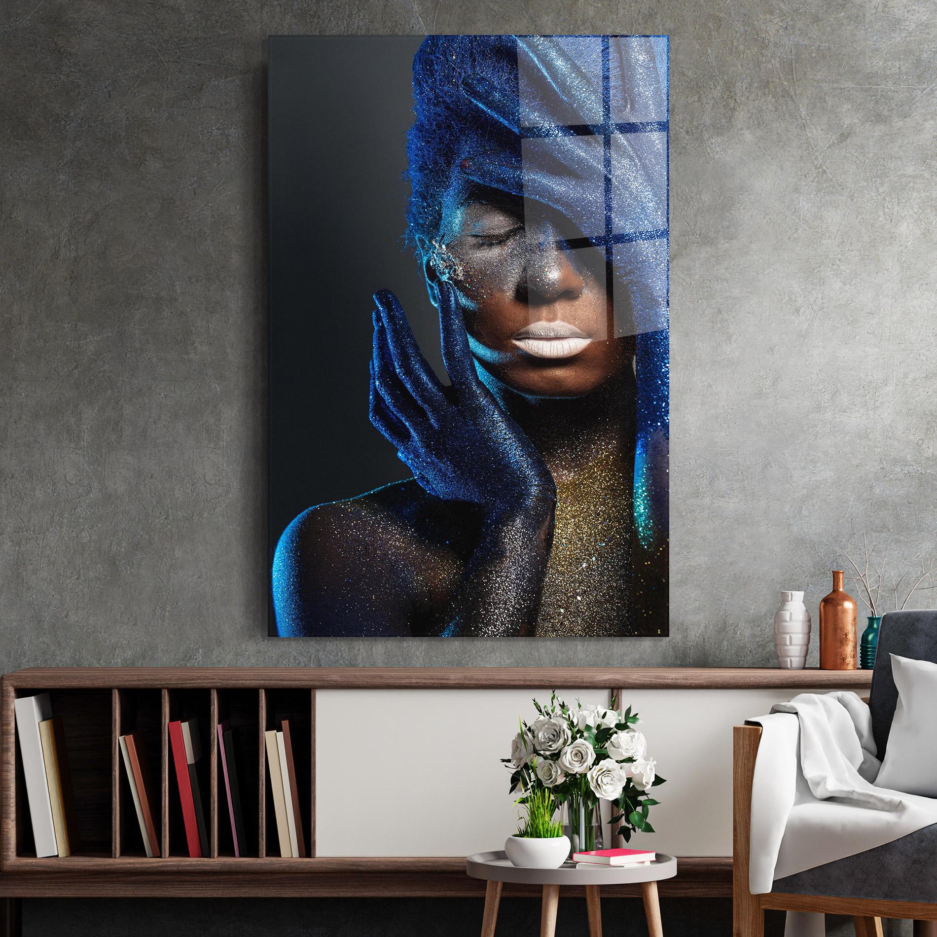 Tablou Sticla Blue Hair Hands mockup 2