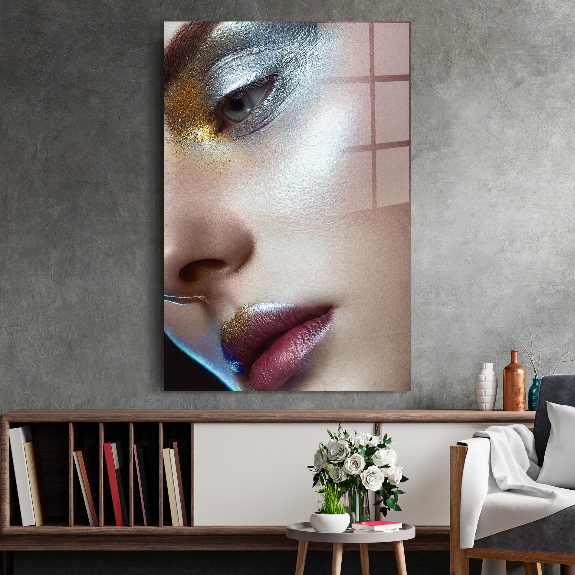 Tablou Sticla Golden Silver Makeup mockup 2