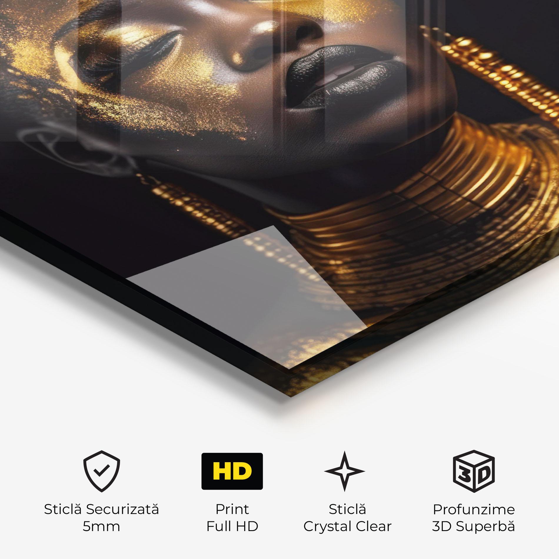 Tablou Sticla Gold Makeup Black Lips mockup 3