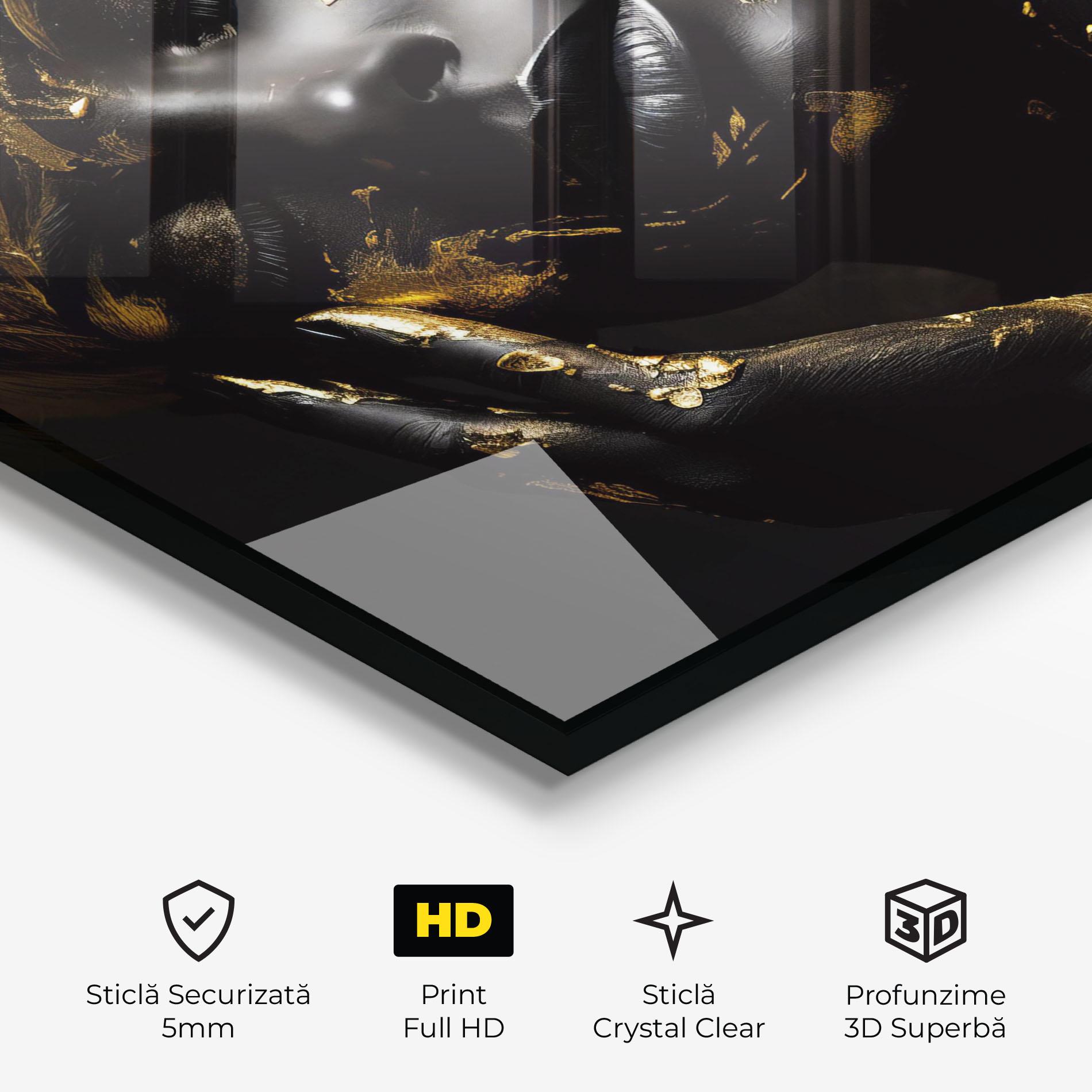 Tablou Sticla Gold Makeup On Black mockup 3