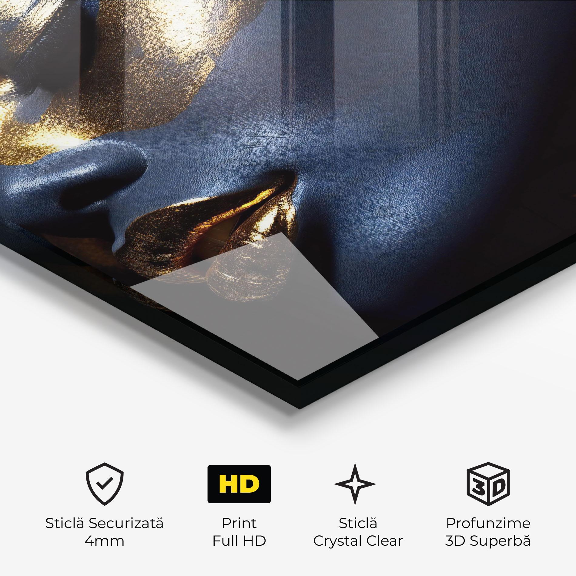 Tablou Sticla Blue Gold Face mockup 3