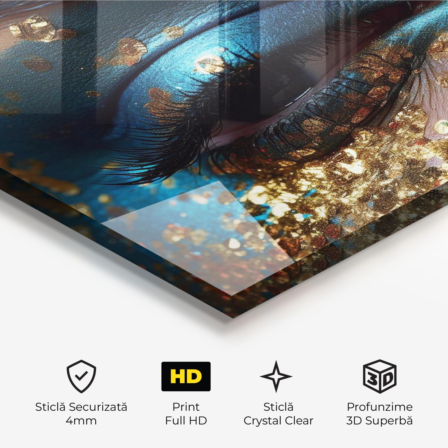 Tablou Sticla Blue Gold Glitter mockup 3