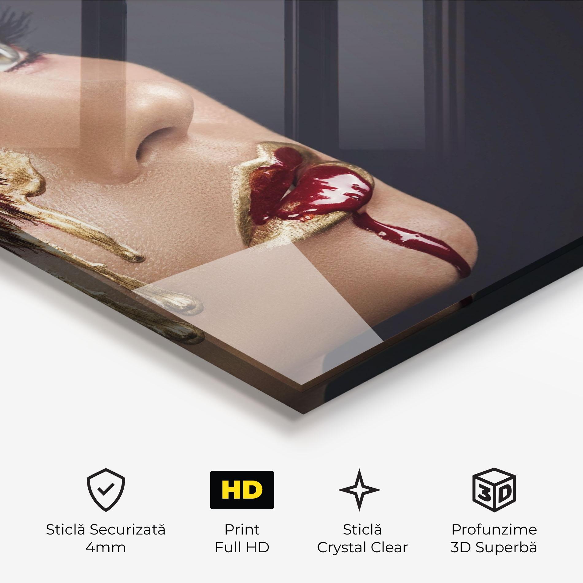 Tablou Sticla Gold Bloody Lips Makeup mockup 3